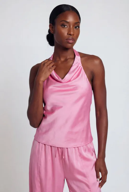 Satin Tie Back Halter Neck Blouse made by Rainbow