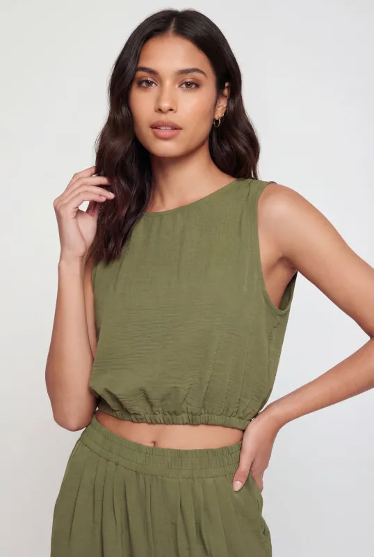 Crepe Knit Sleeveless High Neck Crop Top made by Rainbow