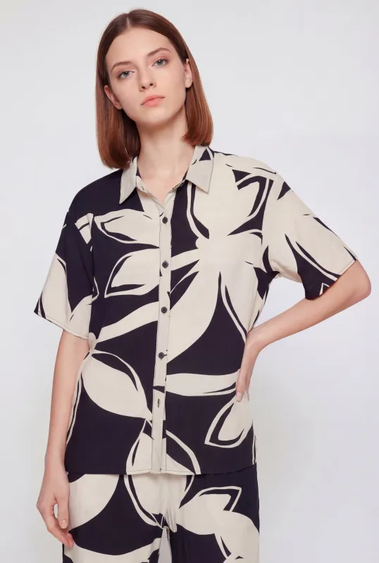 Crepe Knit Floral Button Front Shirt made by Rainbow