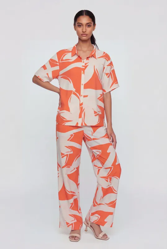 High Waisted Wide Leg Floral Crepe Knit Casual Pants made by Rainbow