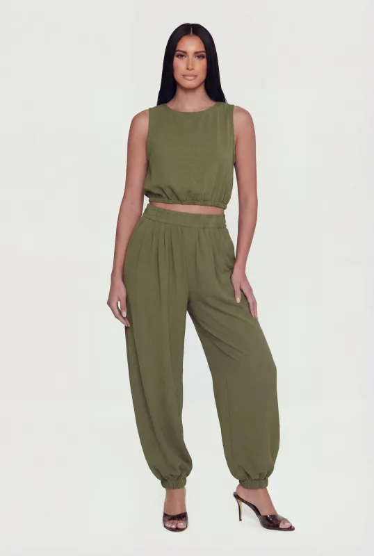 Crepe Knit High Waisted Pleated Harem Pants made by Rainbow