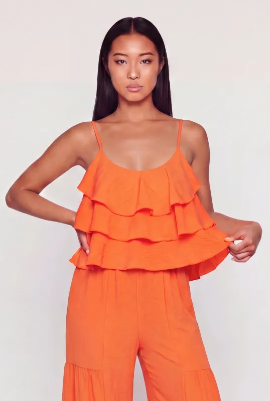 Crepe Knit Ruffle Tiered Smocked Back Crop Top made by Rainbow