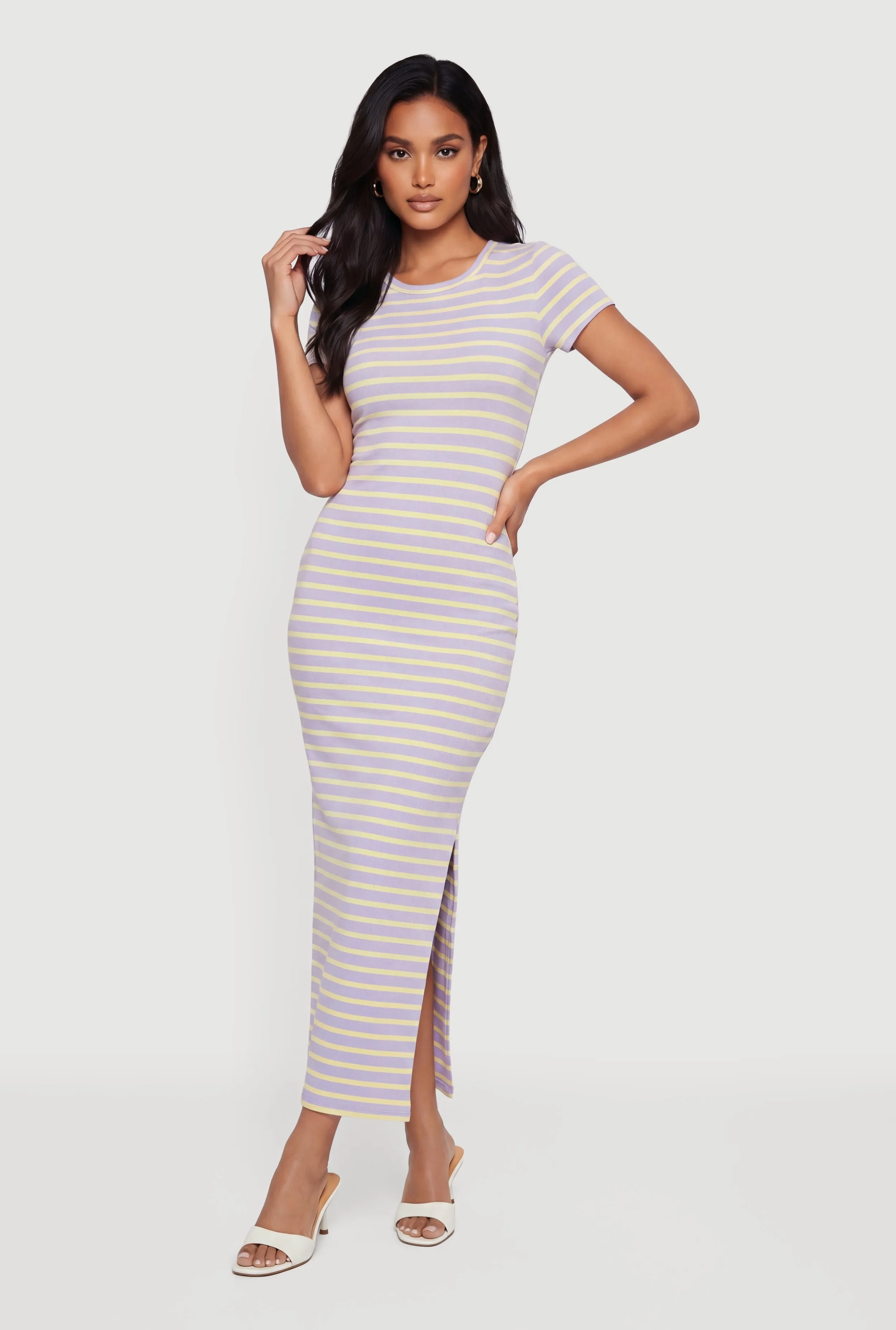 Short Sleeve Striped Dress with Side Slit sold by Rainbow product image thumbnail 3