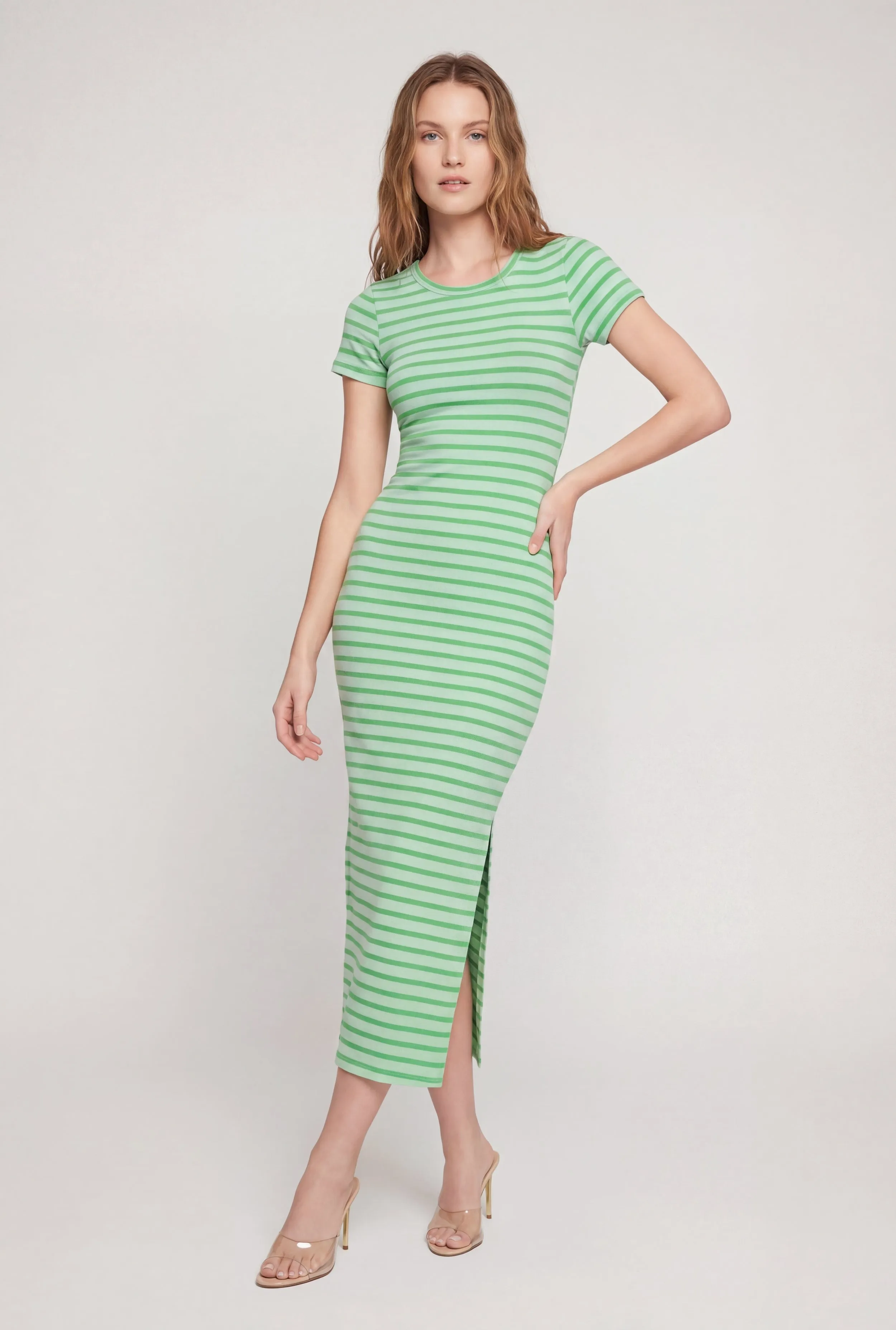 Short Sleeve Striped Dress with Side Slit sold by Rainbow product image thumbnail 2