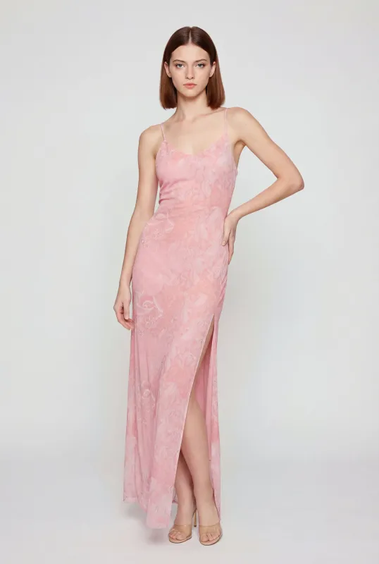 Patterned Side Slit Open Back Maxi Dress made by Rainbow