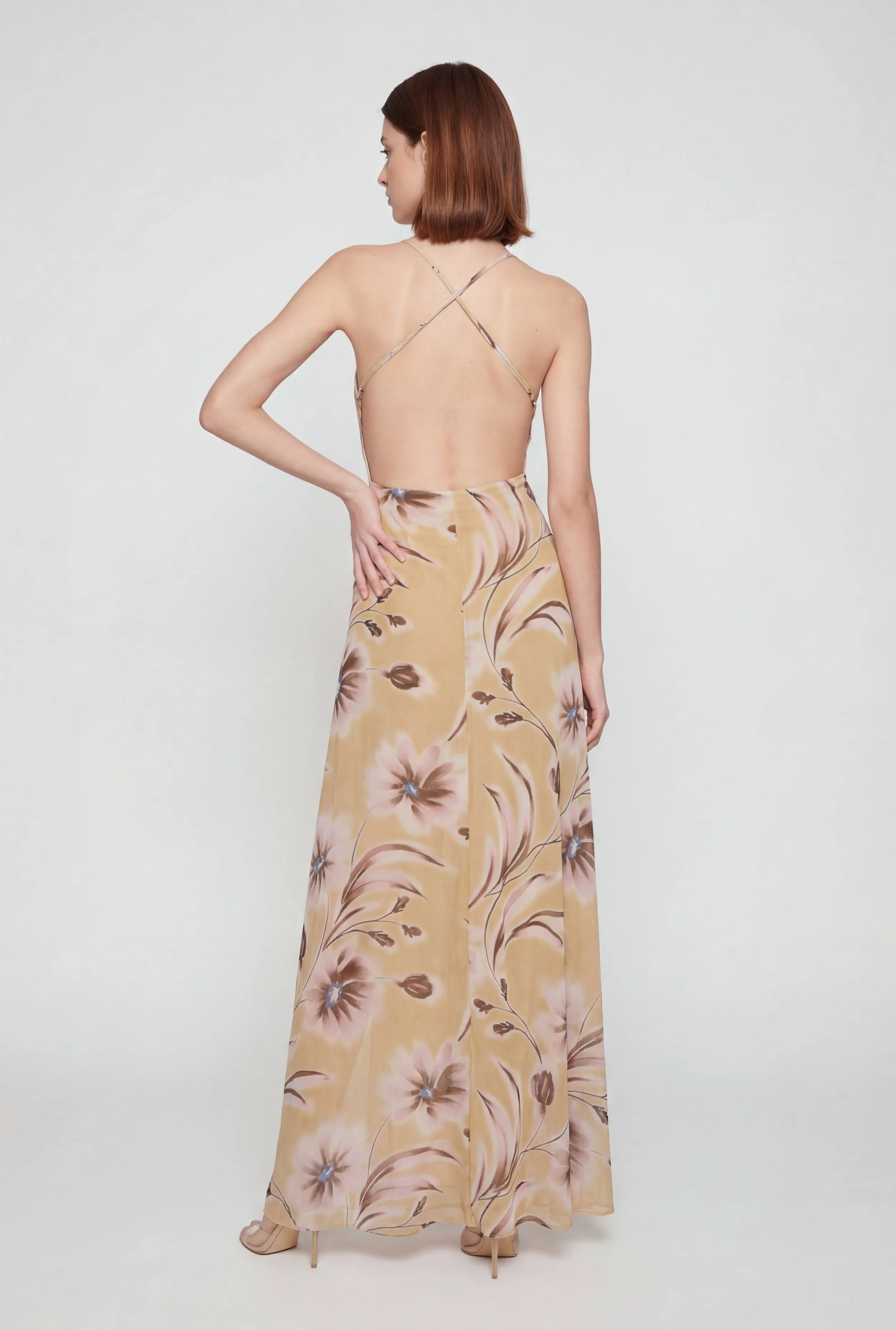 Patterned Side Slit Open Back Maxi Dress sold by Rainbow product image thumbnail 3