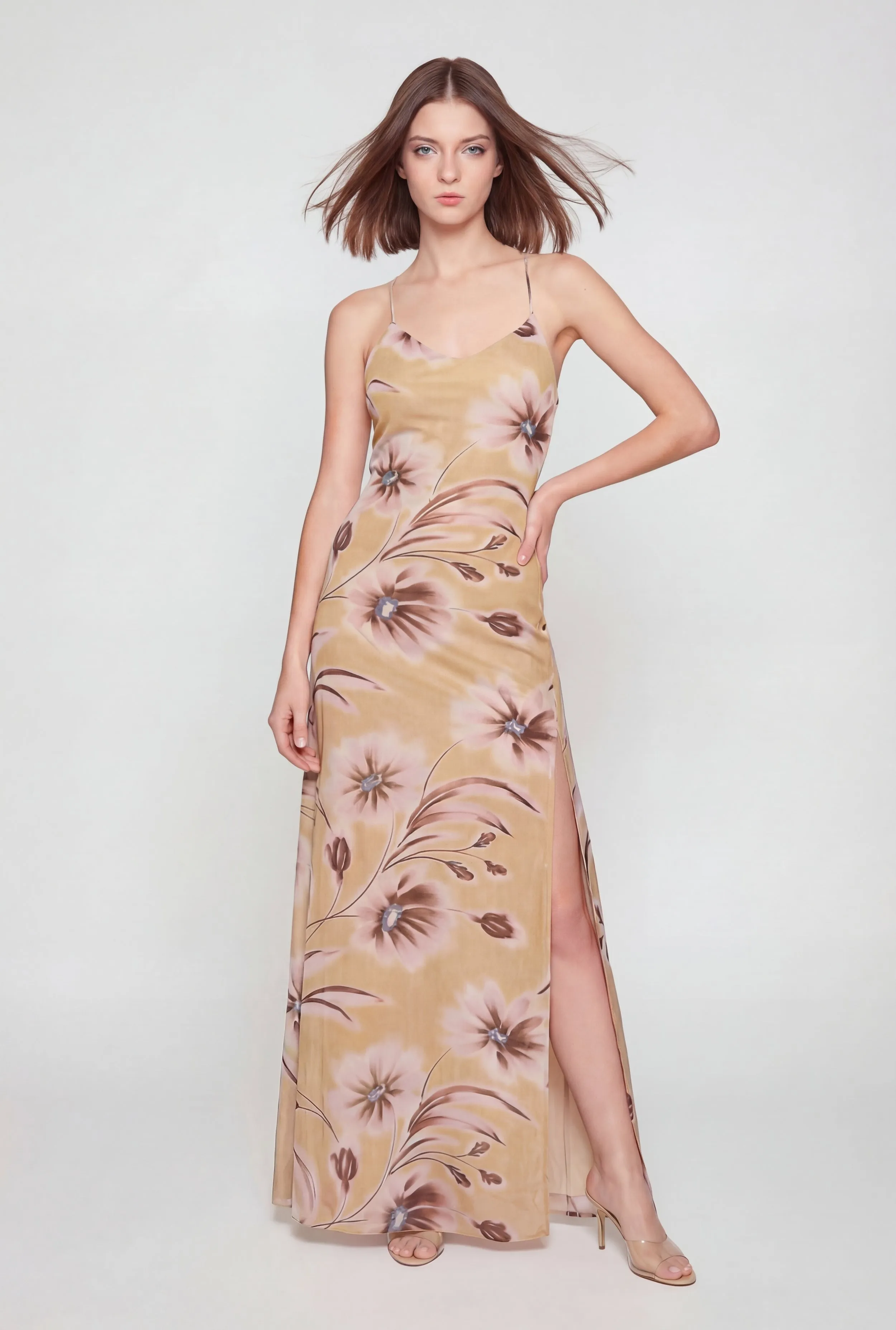 Patterned Side Slit Open Back Maxi Dress sold by Rainbow