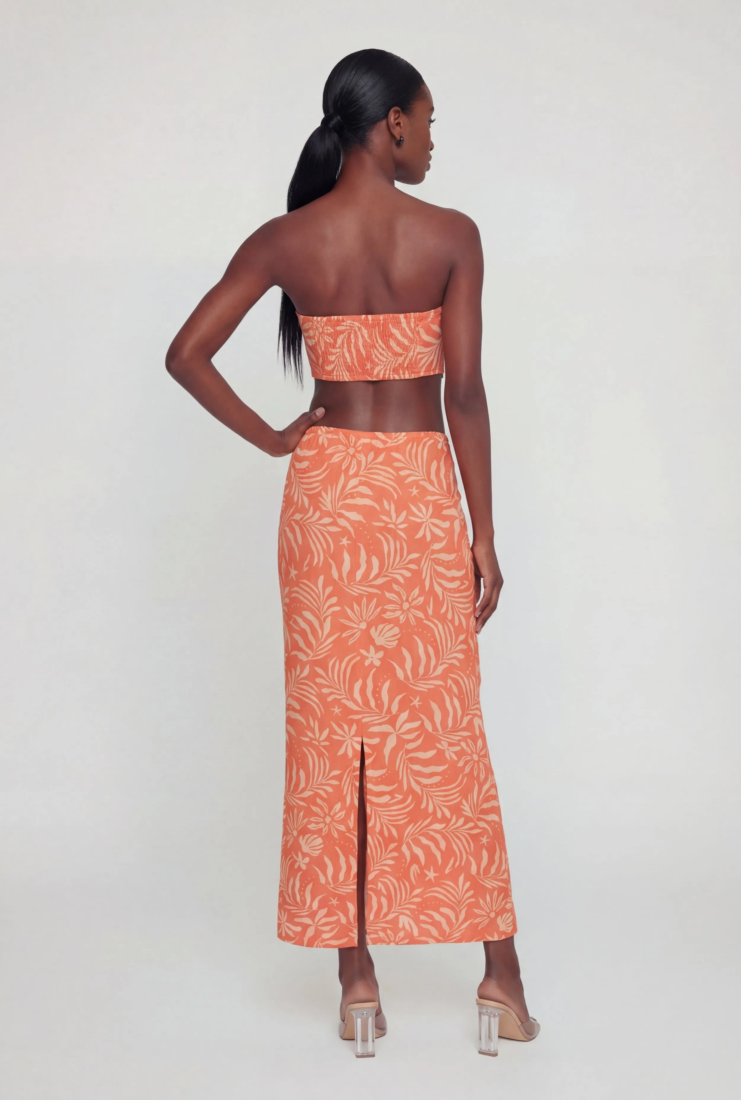 Tropical Leaf Print Drawstring Waist Maxi Skirt sold by Rainbow product image thumbnail 5