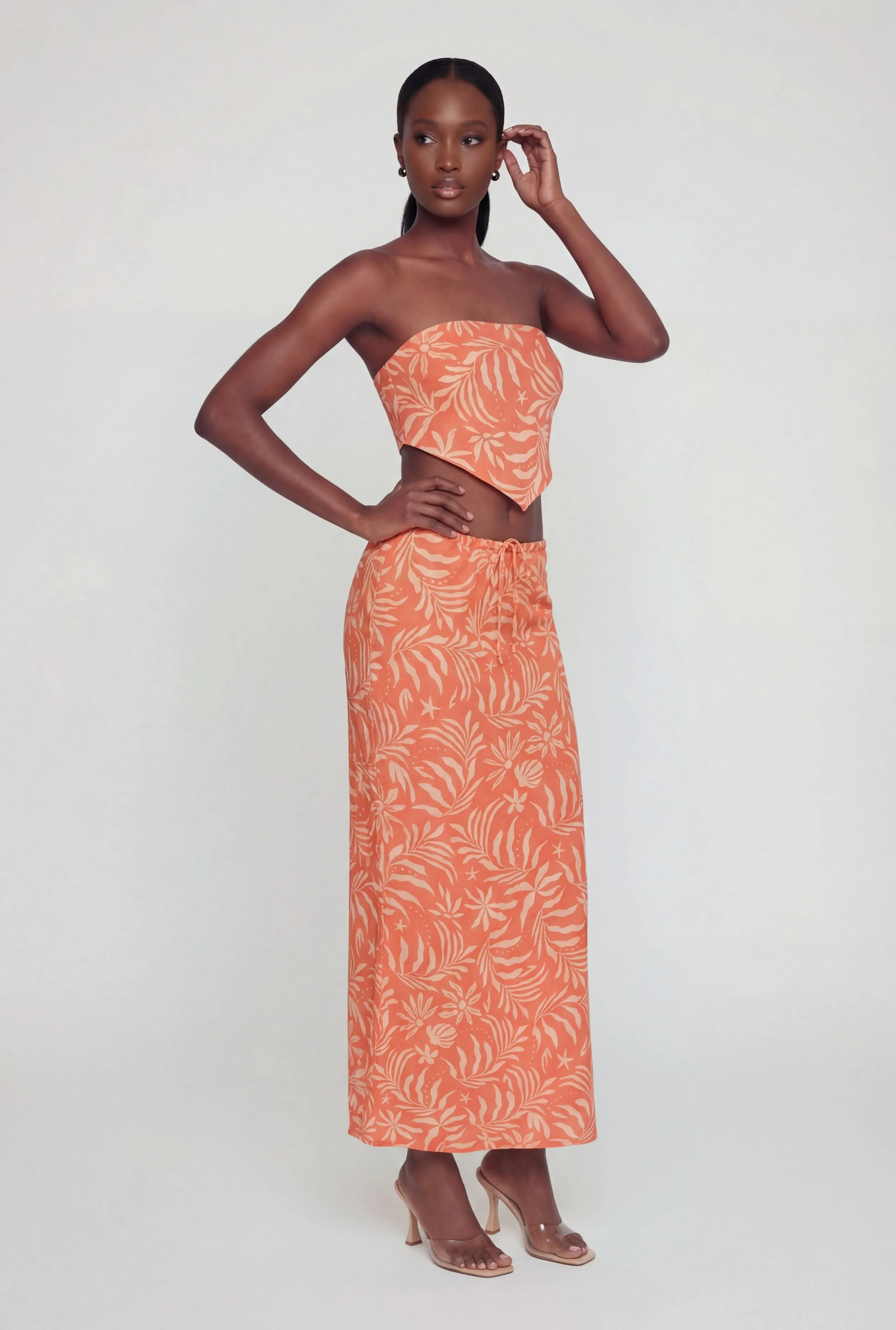 Tropical Leaf Print Drawstring Waist Maxi Skirt sold by Rainbow product image thumbnail 2