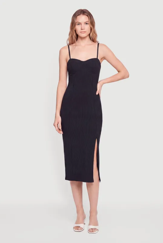 Rib Knit Sweetheart Neck Cami Midi Dress made by Rainbow