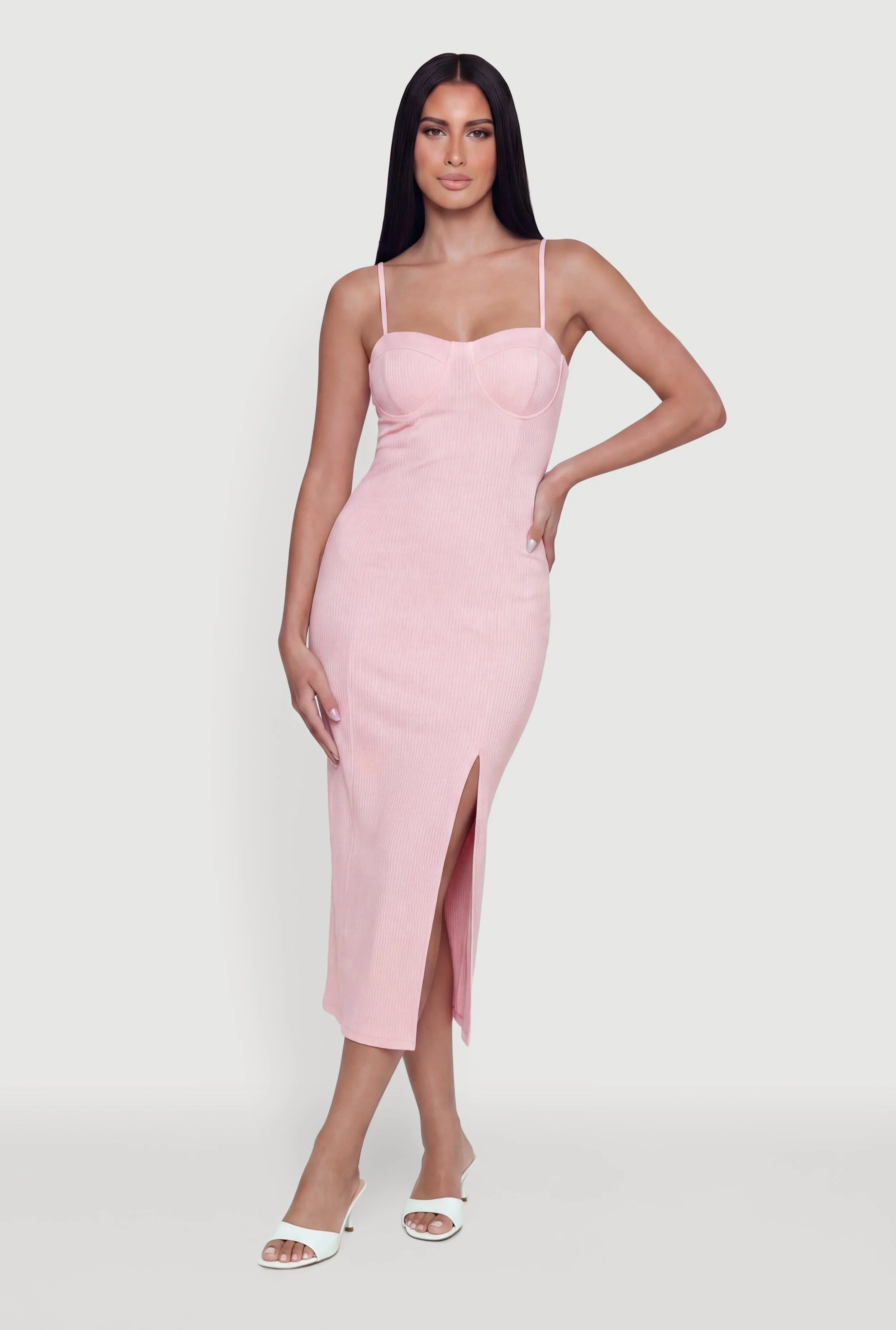 Rib Knit Sweetheart Neck Cami Midi Dress sold by Rainbow product image thumbnail 3