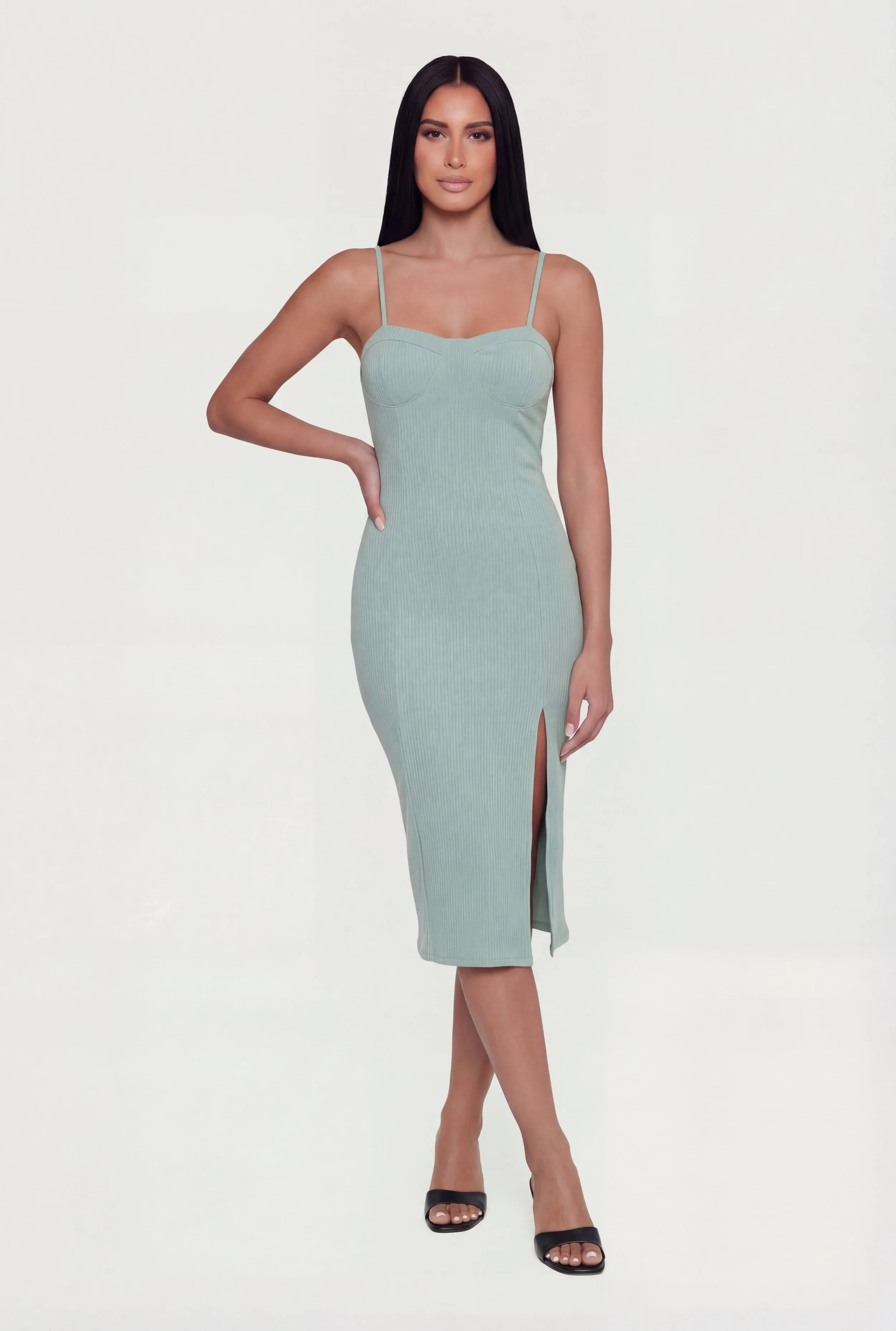 Rib Knit Sweetheart Neck Cami Midi Dress sold by Rainbow product image thumbnail 4