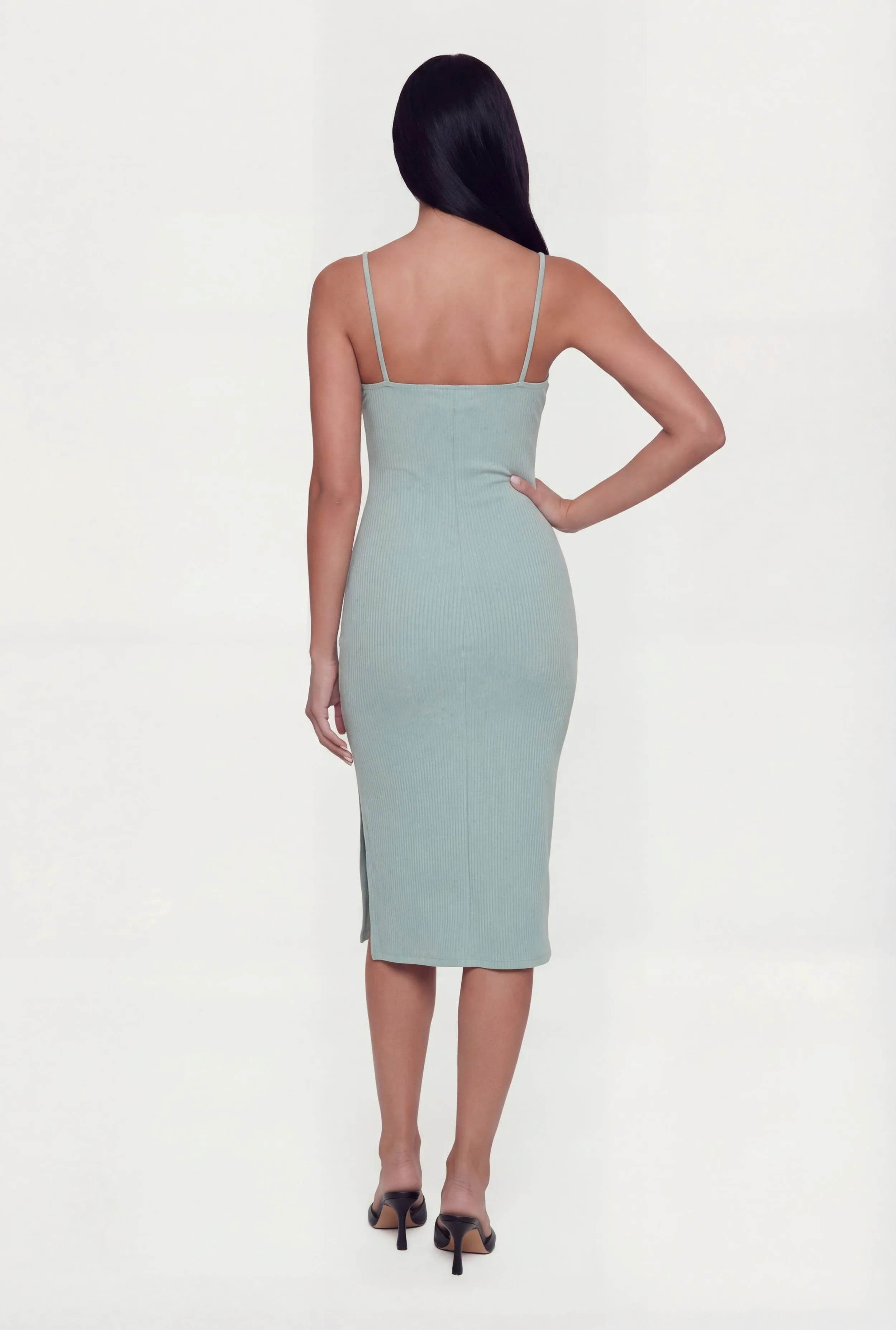 Rib Knit Sweetheart Neck Cami Midi Dress sold by Rainbow product image thumbnail 3