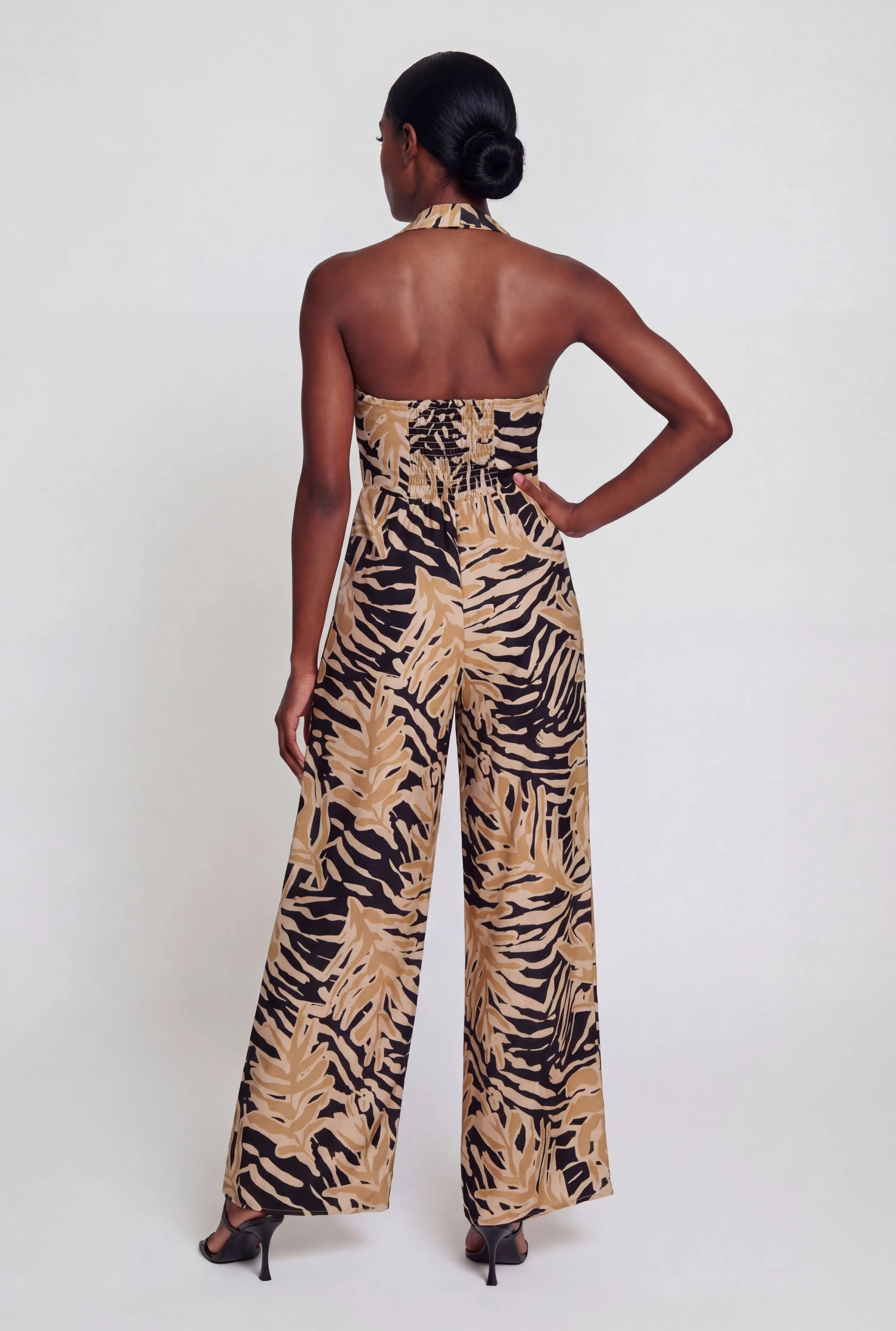 Gauze Knit Collared Halter Jumpsuit with Smocked Zip Back sold by Rainbow product image thumbnail 5