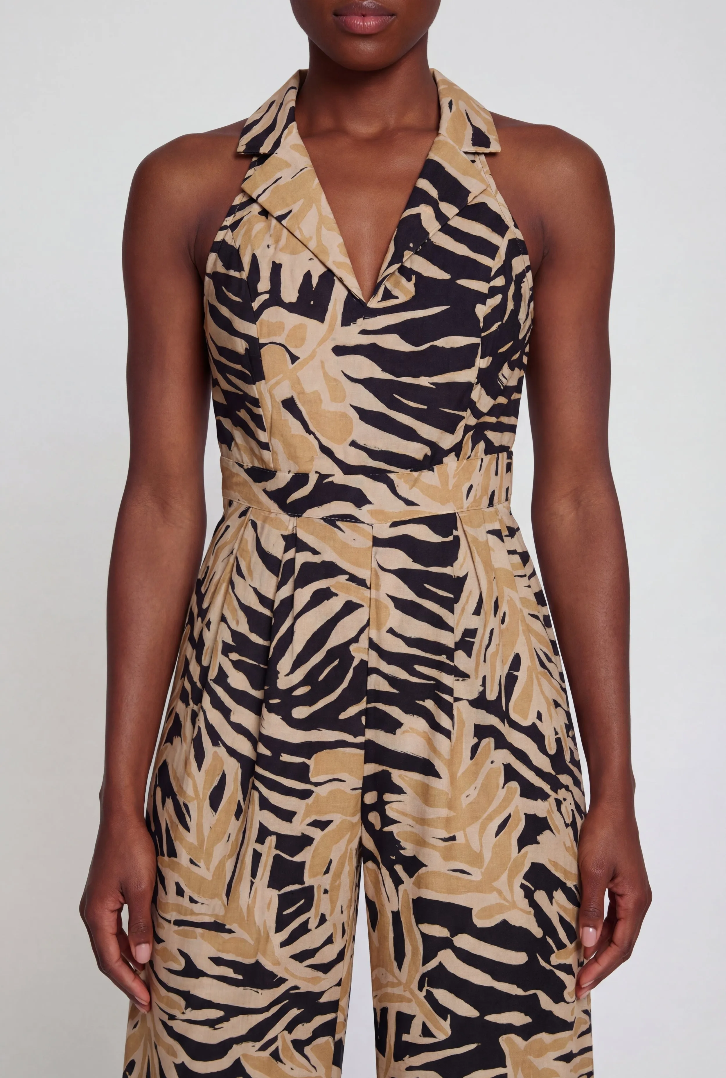 Gauze Knit Collared Halter Jumpsuit with Smocked Zip Back sold by Rainbow product image thumbnail 3