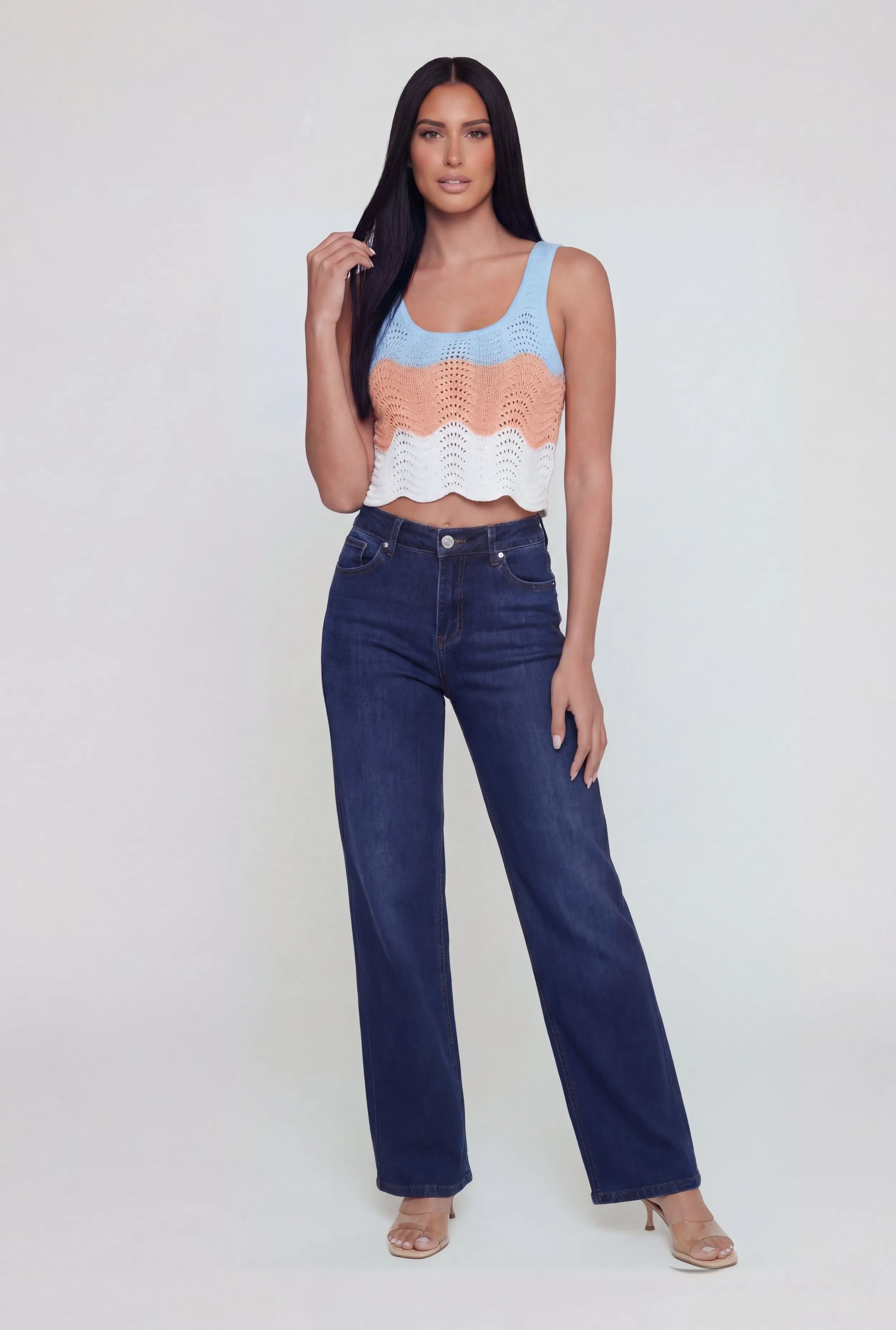 Color Blocked Crochet Crop Top sold by Rainbow