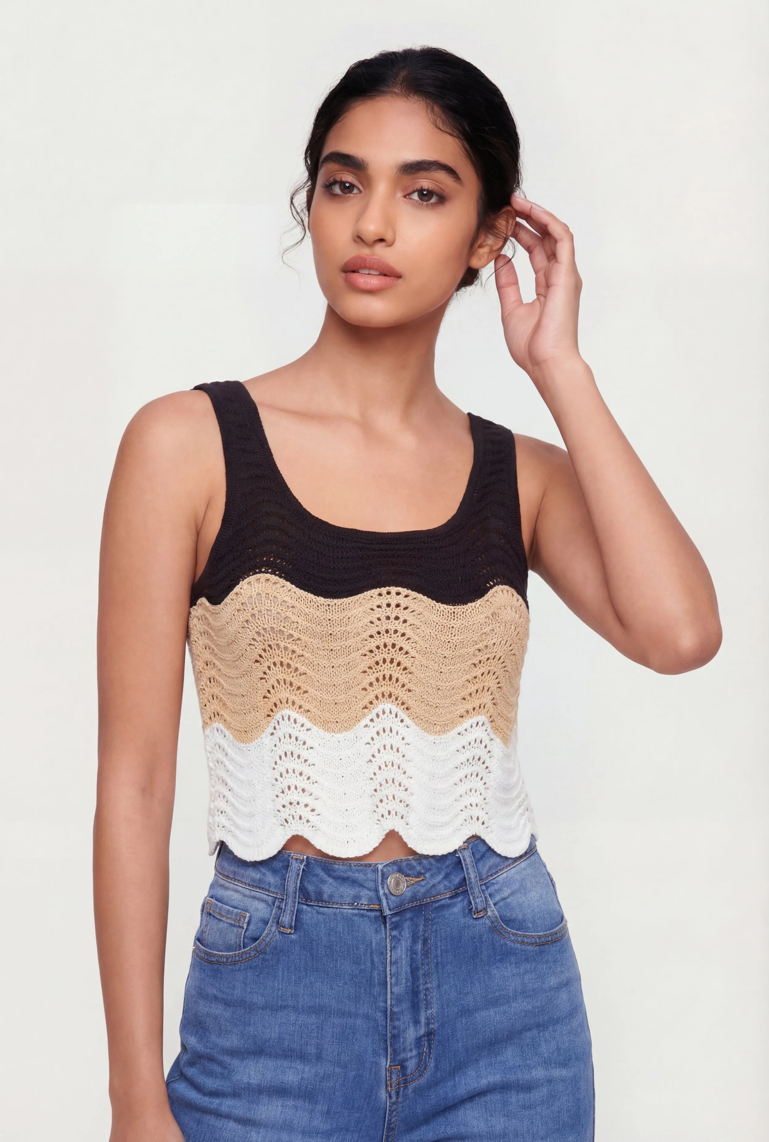 Color Blocked Crochet Crop Top sold by Rainbow product image thumbnail 2