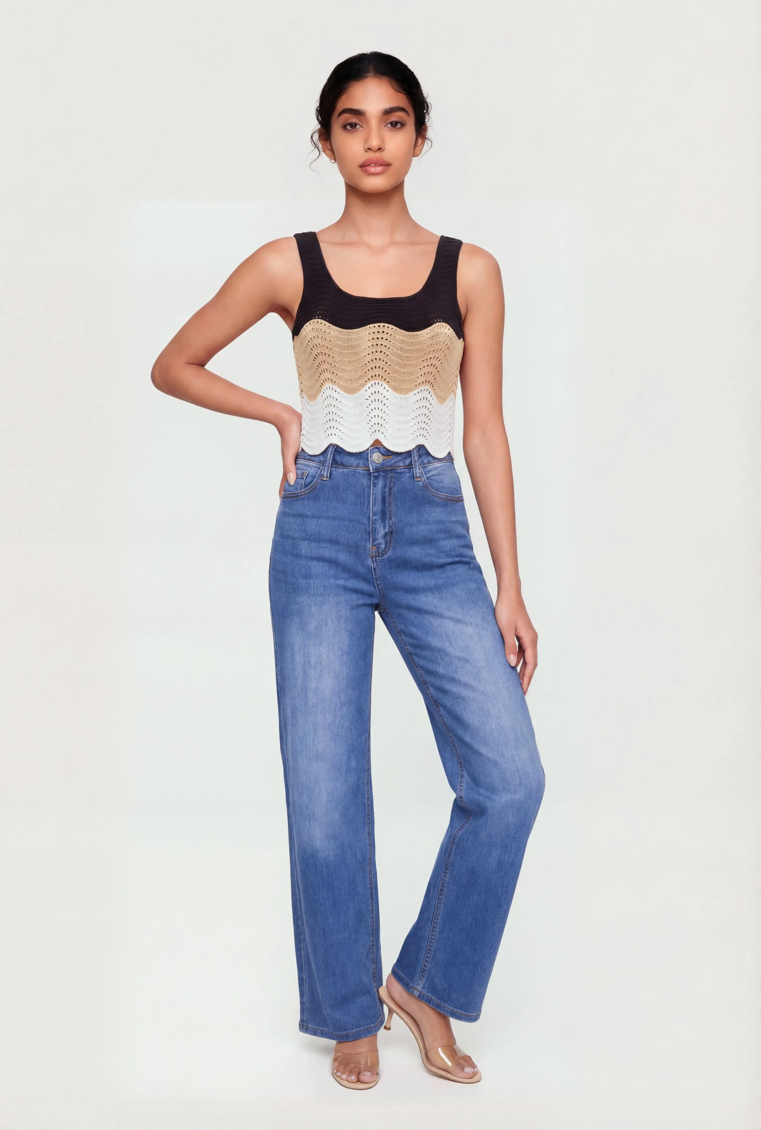 Color Blocked Crochet Crop Top sold by Rainbow