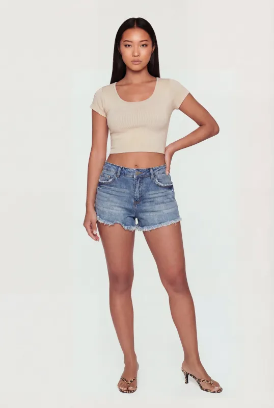 Seamless Ribbed Knit Cropped Tee made by Rainbow