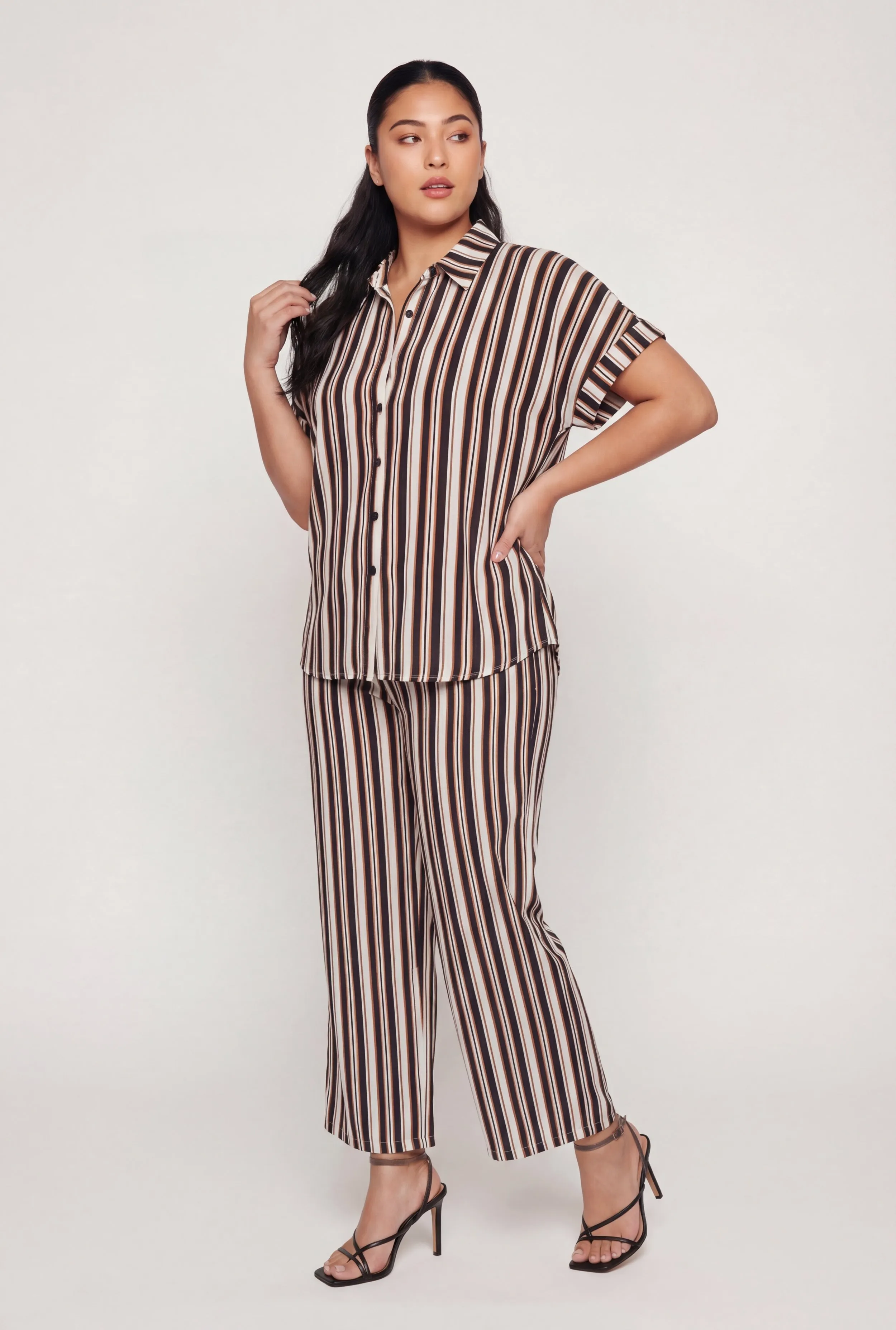 Plus Size Crepe Knit Striped Button Front Shirt sold by Rainbow product image thumbnail 2