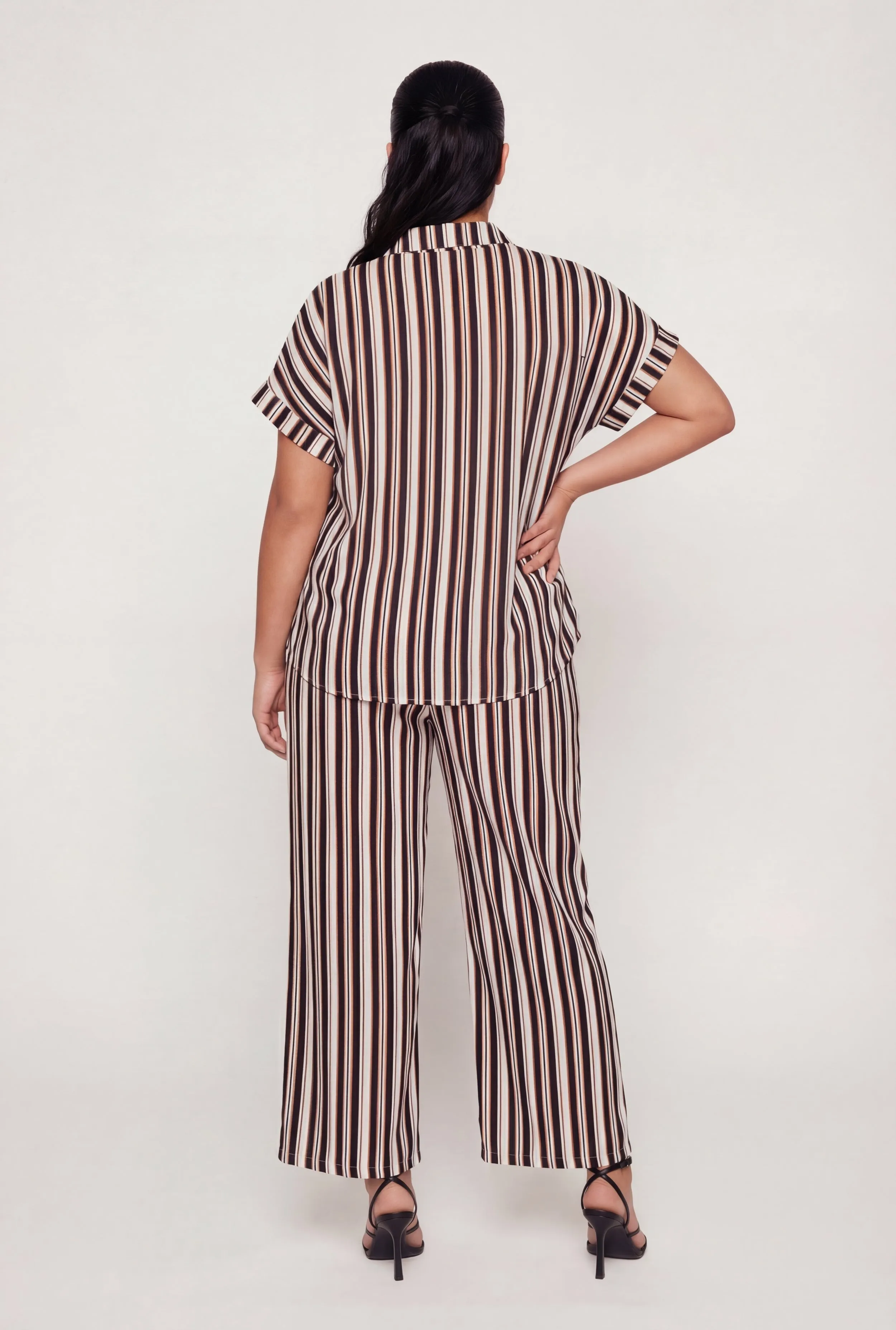 Plus Size Crepe Knit Striped Button Front Shirt sold by Rainbow product image thumbnail 3