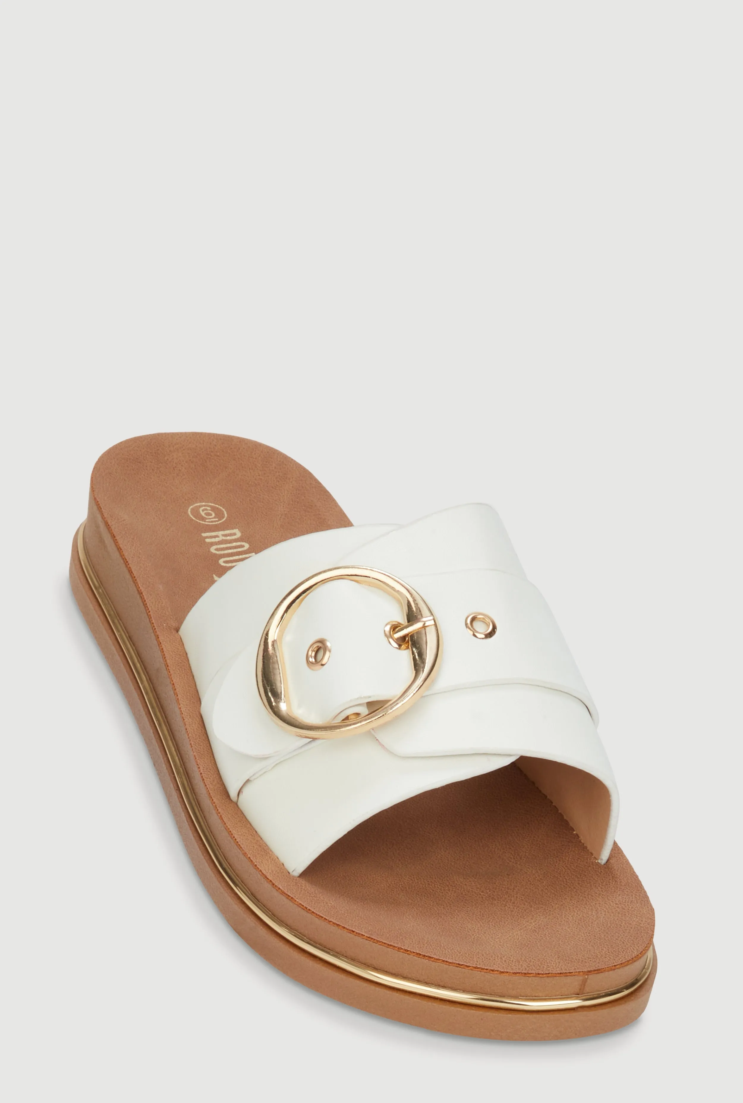 Faux Leather Buckle Detail Footbed Sandals sold by Rainbow product image thumbnail 2