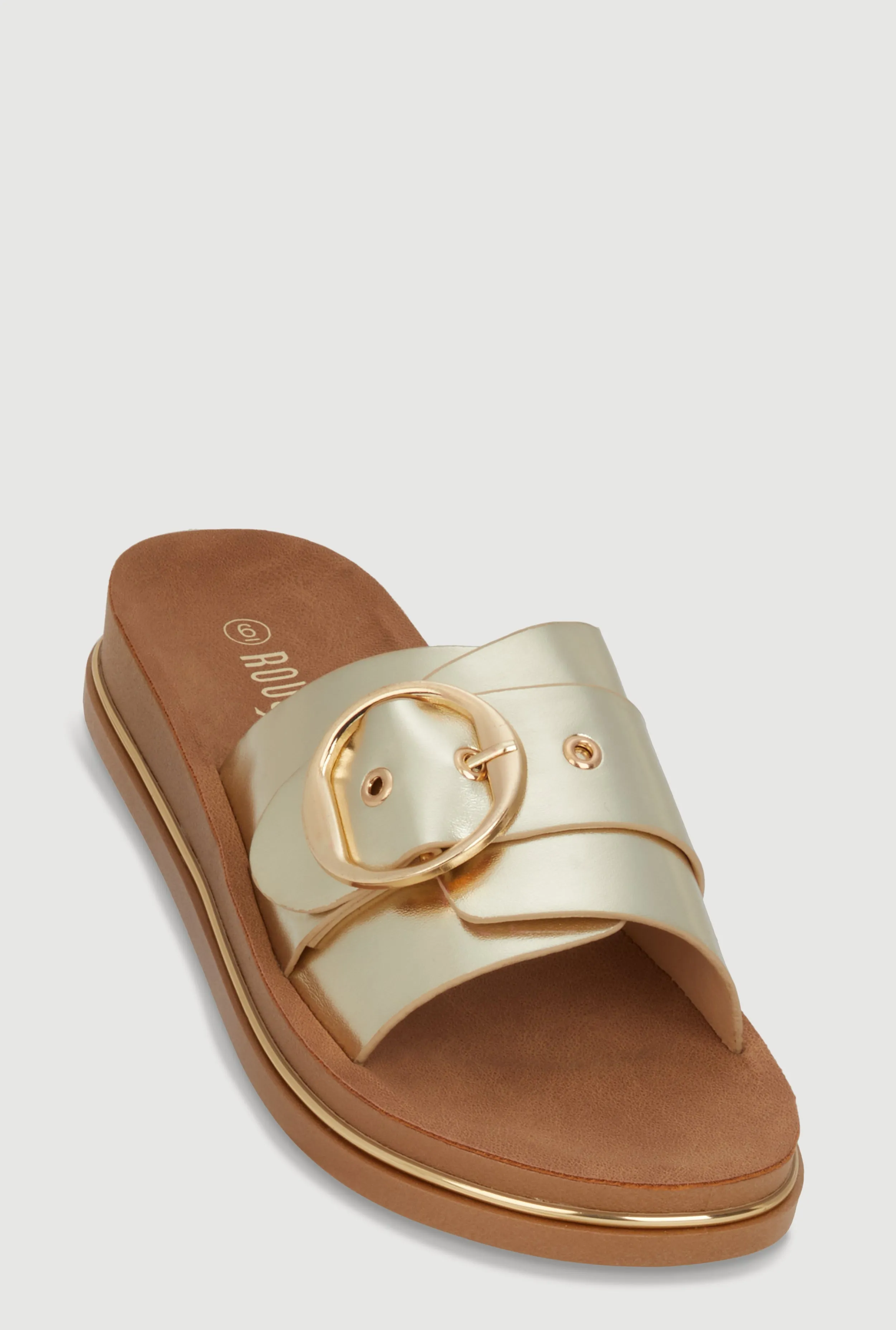 Faux Leather Buckle Detail Footbed Sandals sold by Rainbow product image thumbnail 4