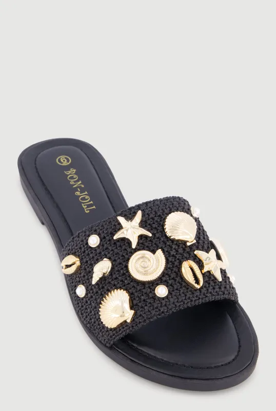 Metallic Seashell Band Slide Sandals made by Rainbow