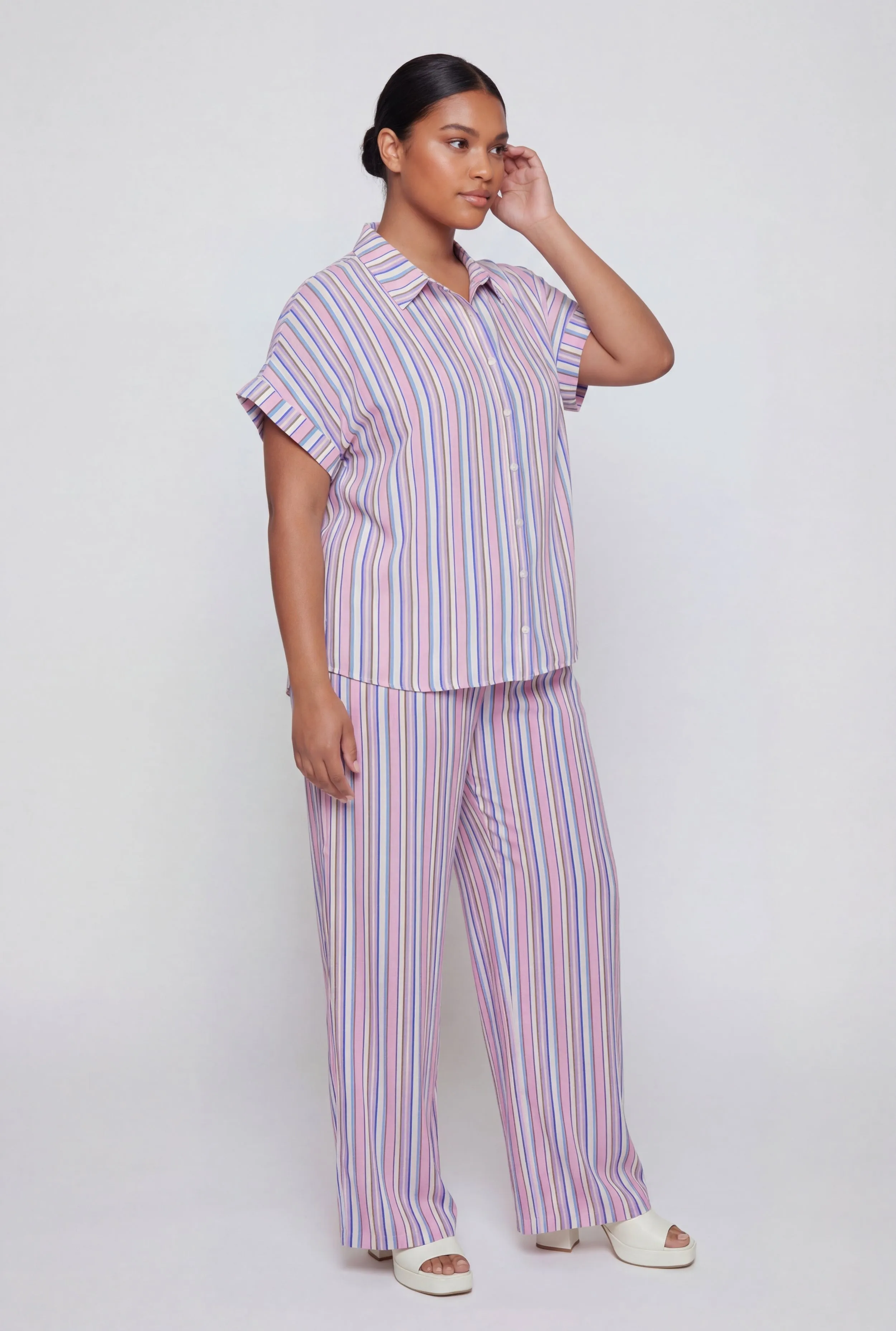 Plus Size Crepe Knit Striped Wide Leg Pants sold by Rainbow product image thumbnail 2
