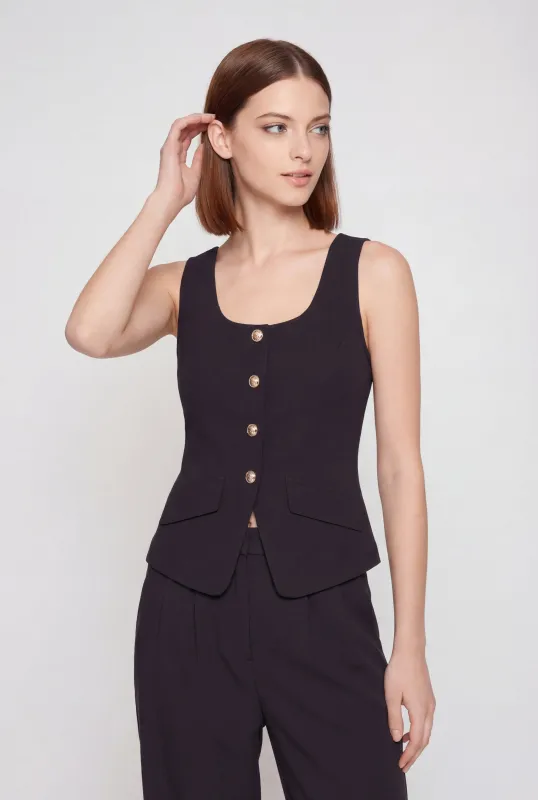 Metallic Button Front Crepe Knit Blazer Vest made by Rainbow