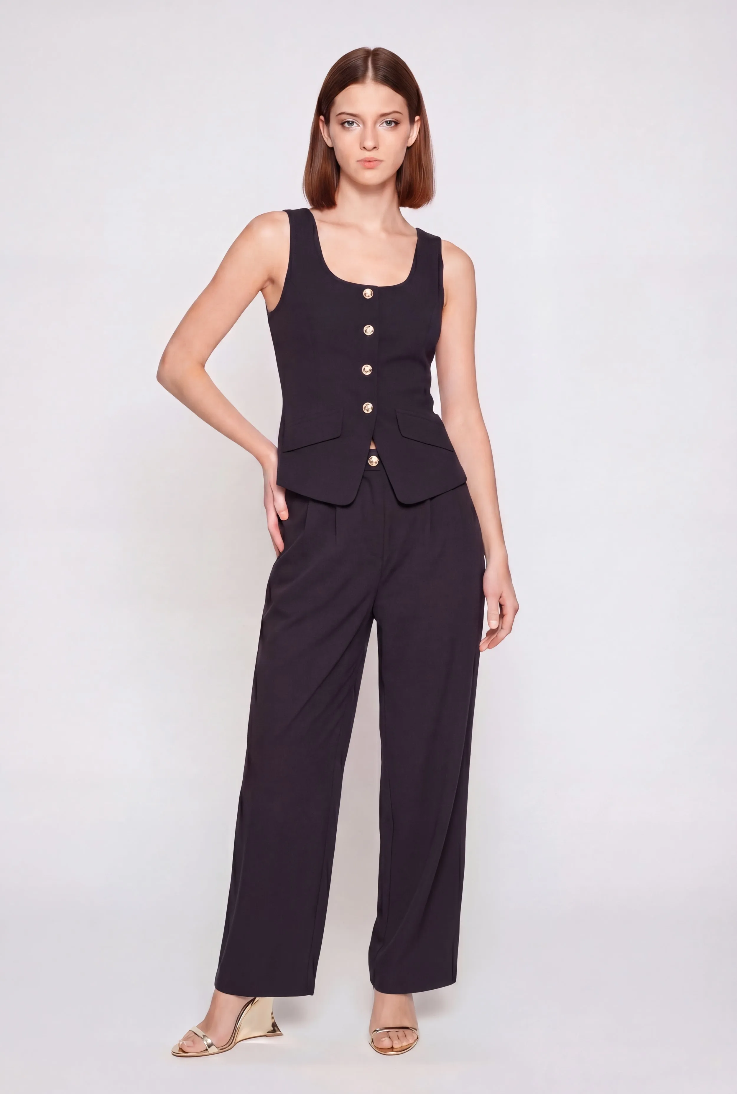 Metallic Button Front Crepe Knit Blazer Vest sold by Rainbow product image thumbnail 2