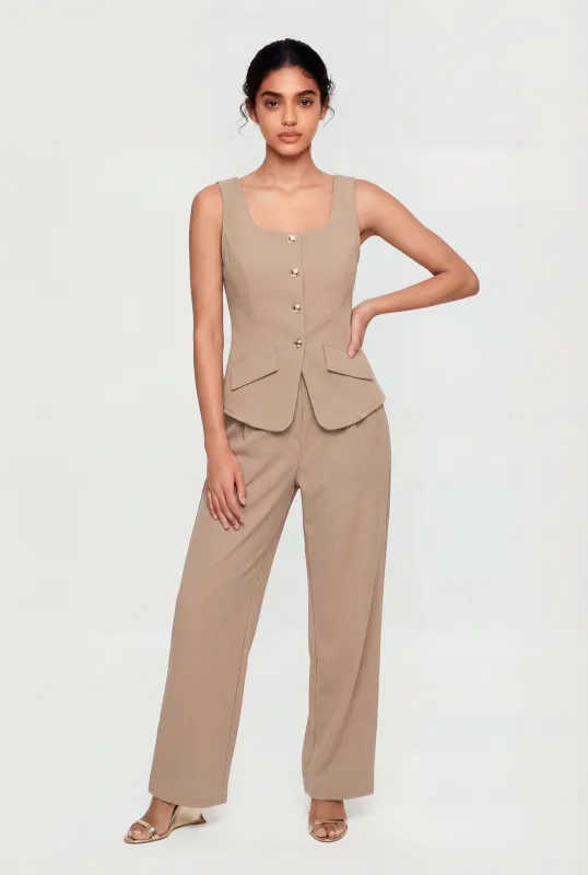 High Waisted Pleated Wide Leg Dress Pants made by Rainbow