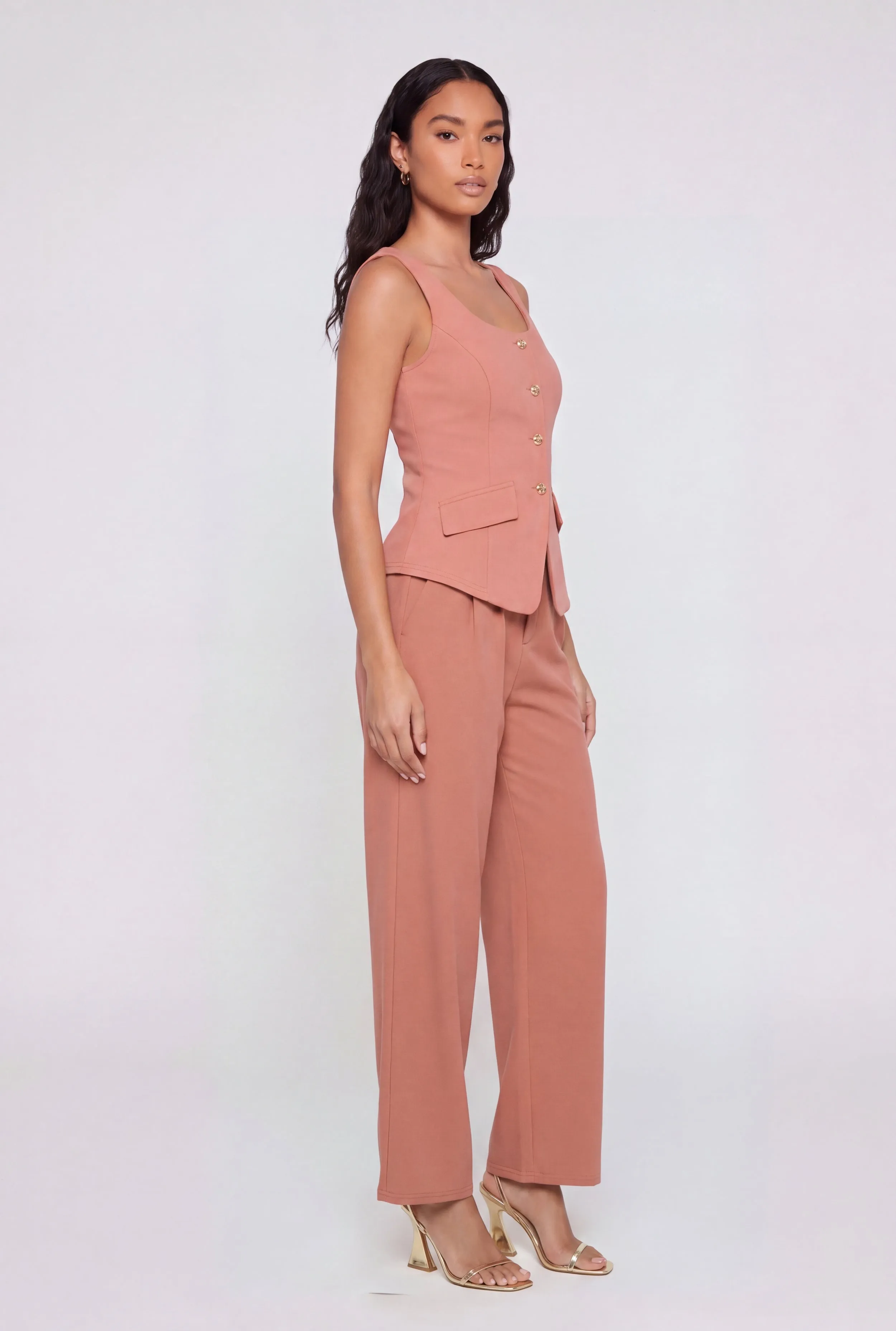 Metallic Button Front Crepe Knit Blazer Vest sold by Rainbow product image thumbnail 3