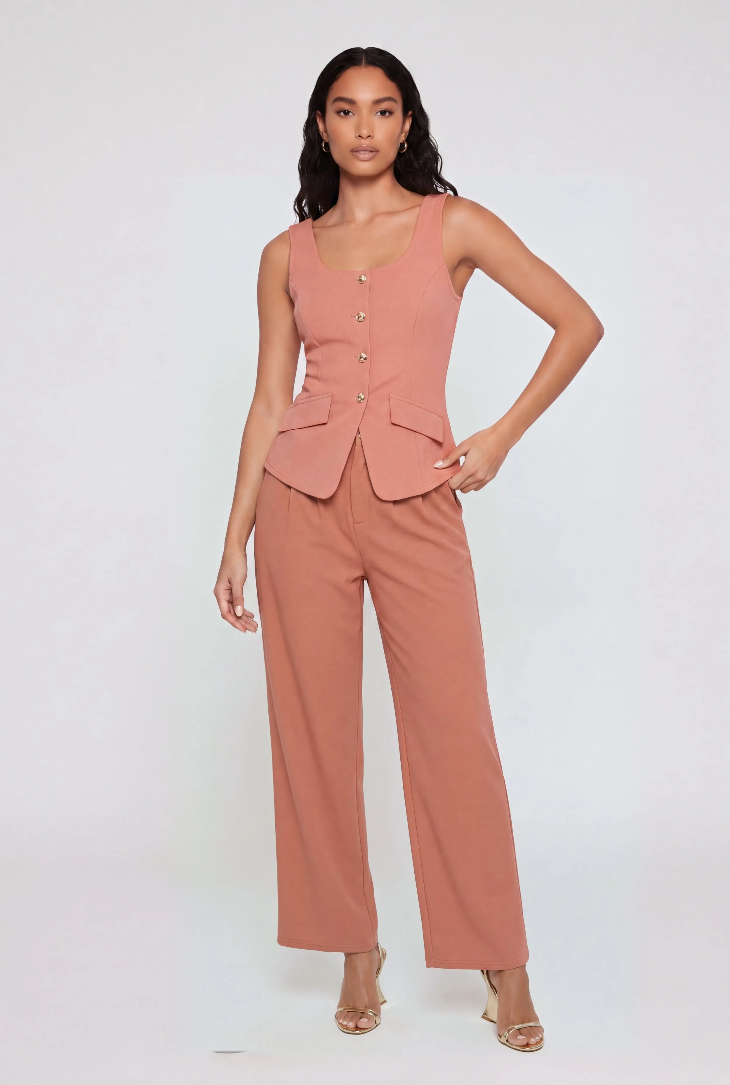 Metallic Button Front Crepe Knit Blazer Vest sold by Rainbow product image thumbnail 2