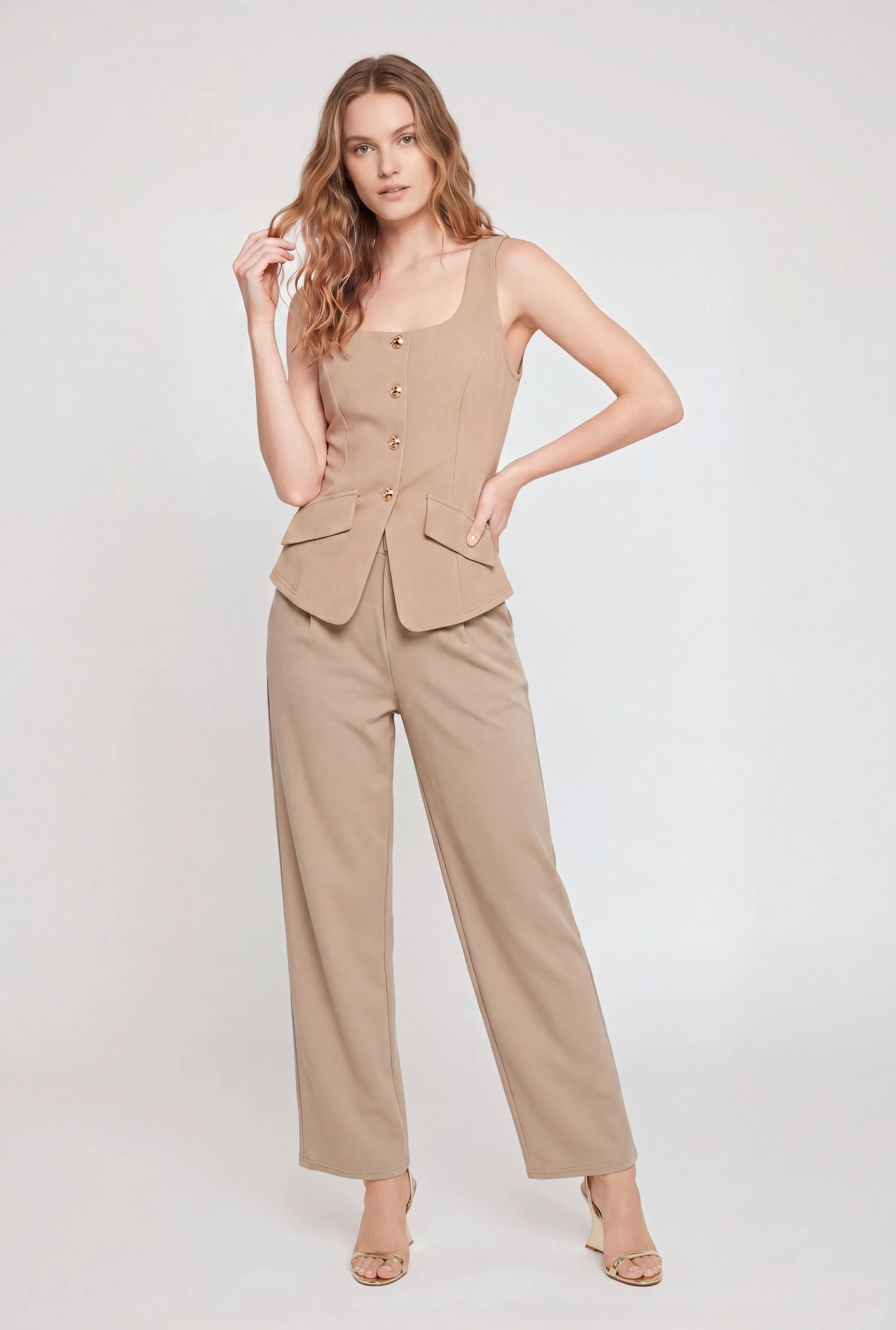 Metallic Button Front Crepe Knit Blazer Vest sold by Rainbow product image thumbnail 2