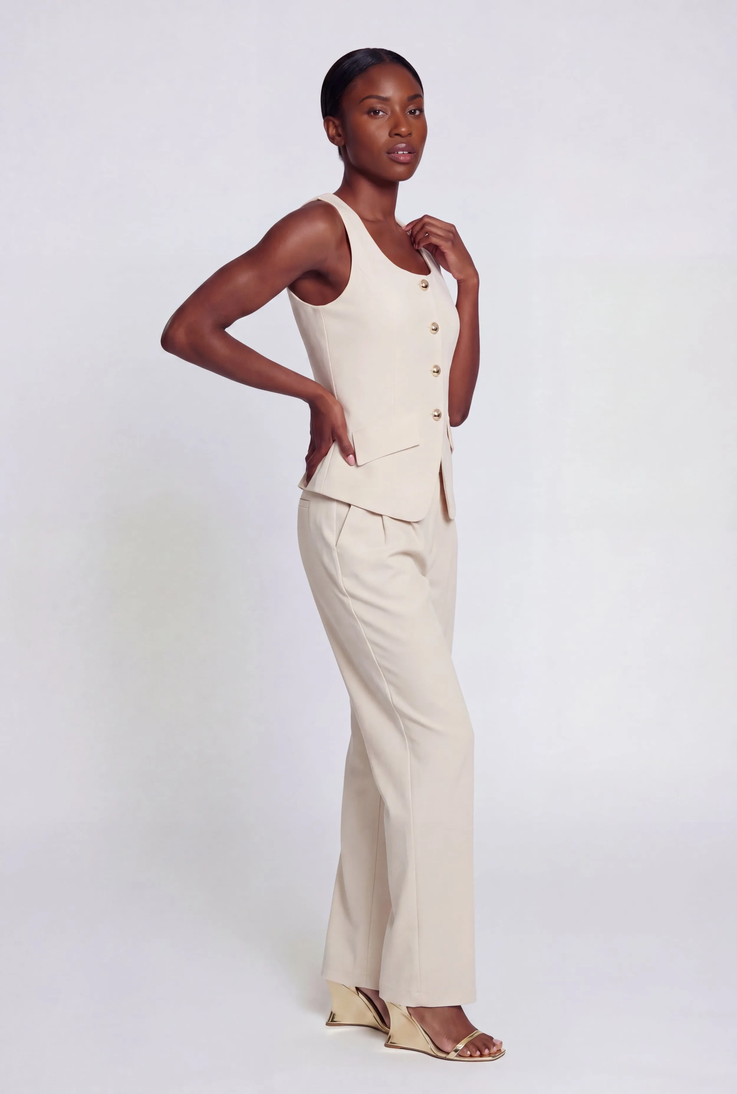 Metallic Button Front Crepe Knit Blazer Vest sold by Rainbow product image thumbnail 3