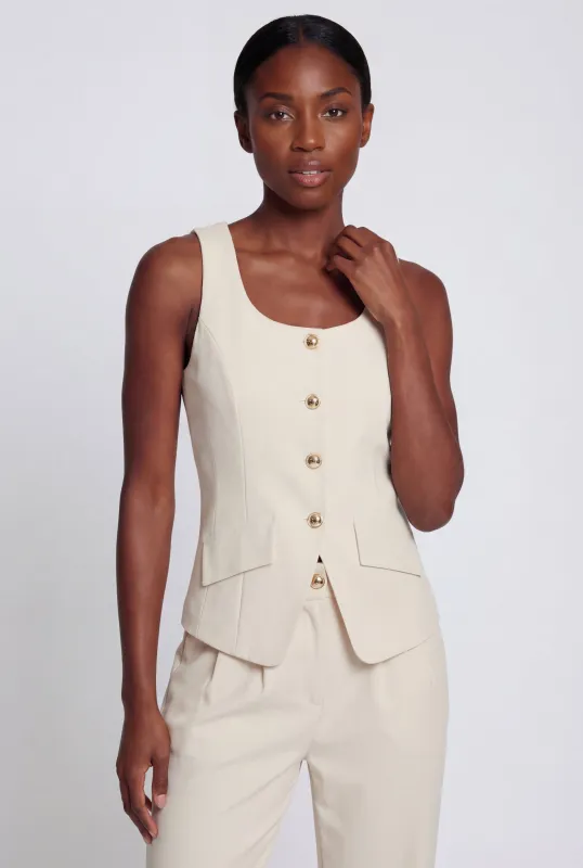 Metallic Button Front Crepe Knit Blazer Vest made by Rainbow