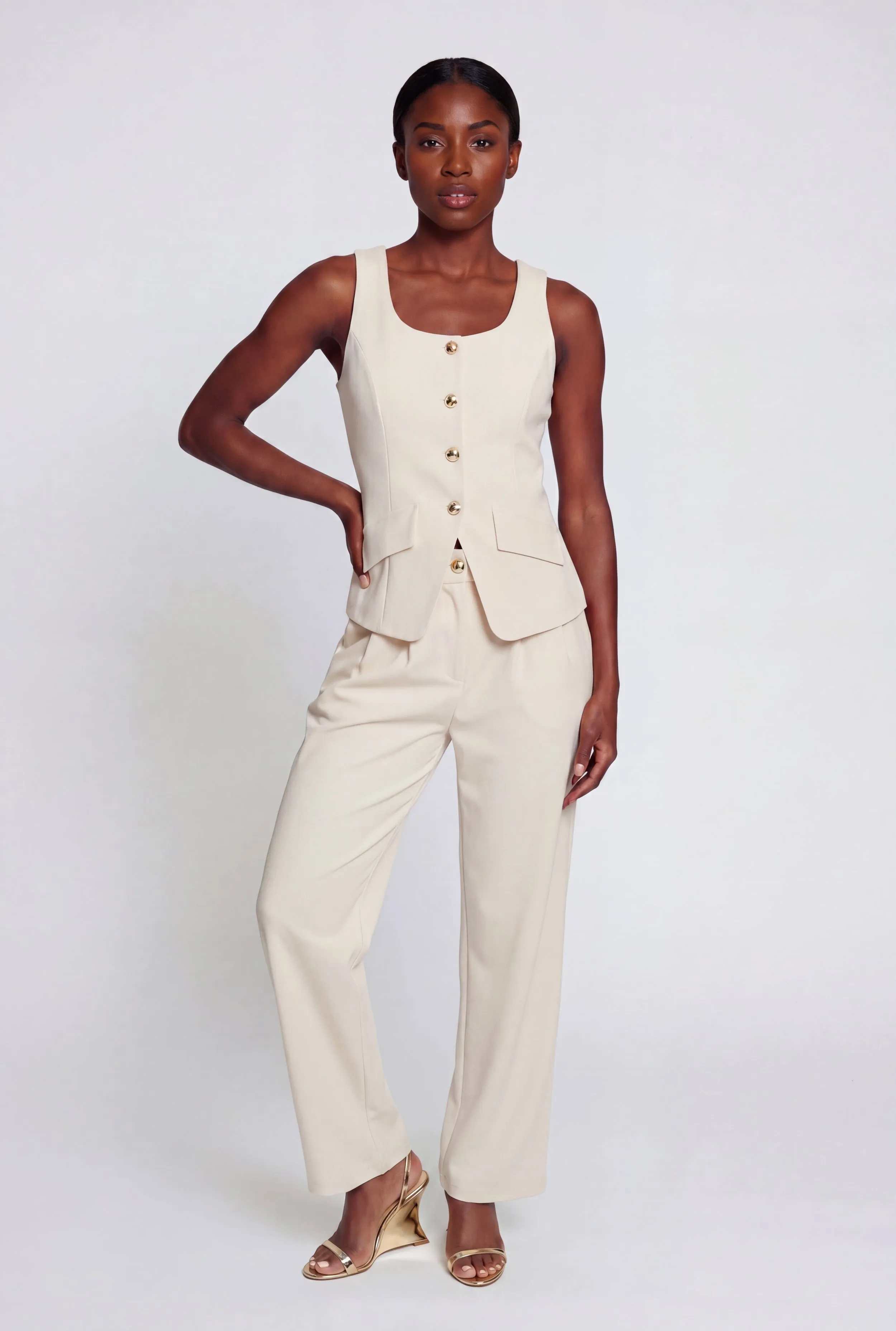 Metallic Button Front Crepe Knit Blazer Vest sold by Rainbow product image thumbnail 2