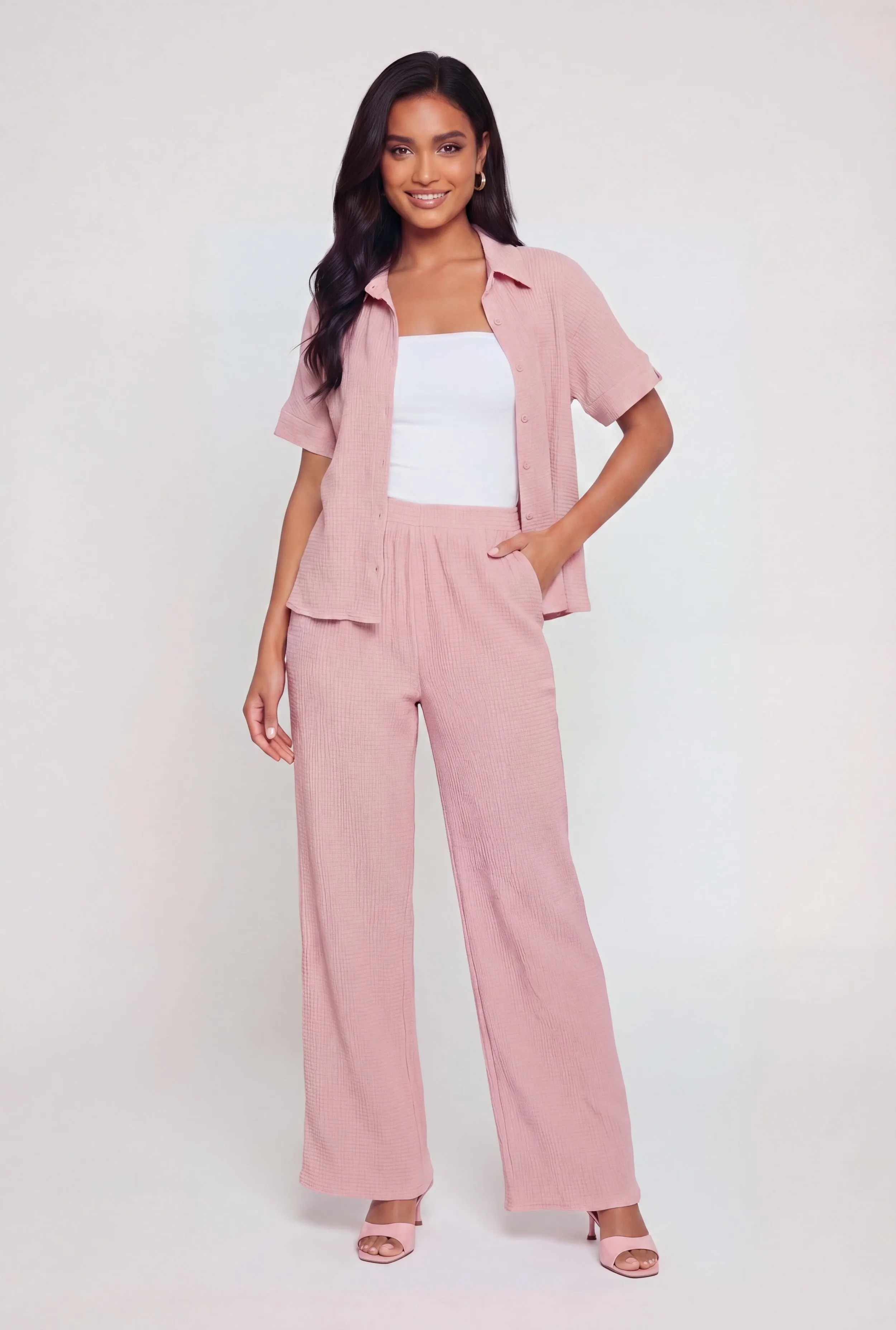 Seersucker High Waisted Pull On Pants sold by Rainbow