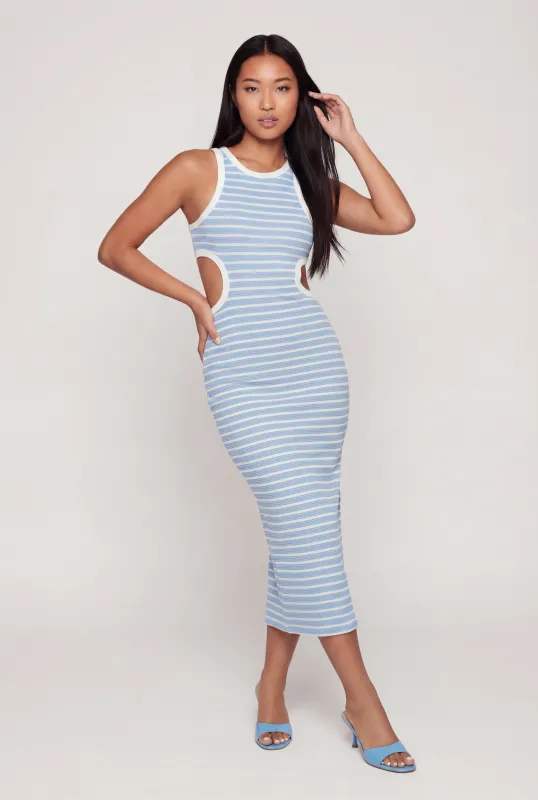 Striped Rib Knit Cutout Side Racerback Dress made by Rainbow