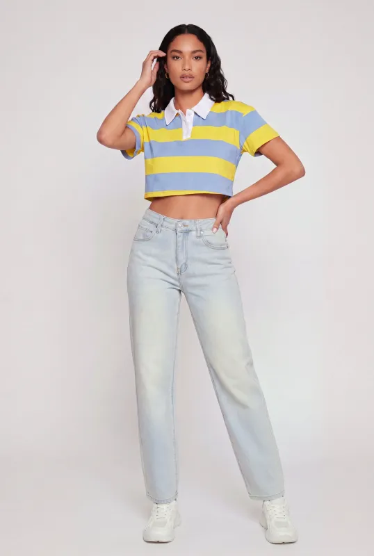 Striped Short Sleeve Polo Crop Top made by Rainbow