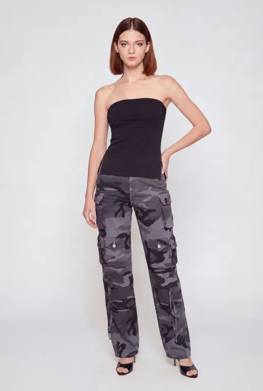 Ruched Side Tube Top with Side Slits made by Rainbow