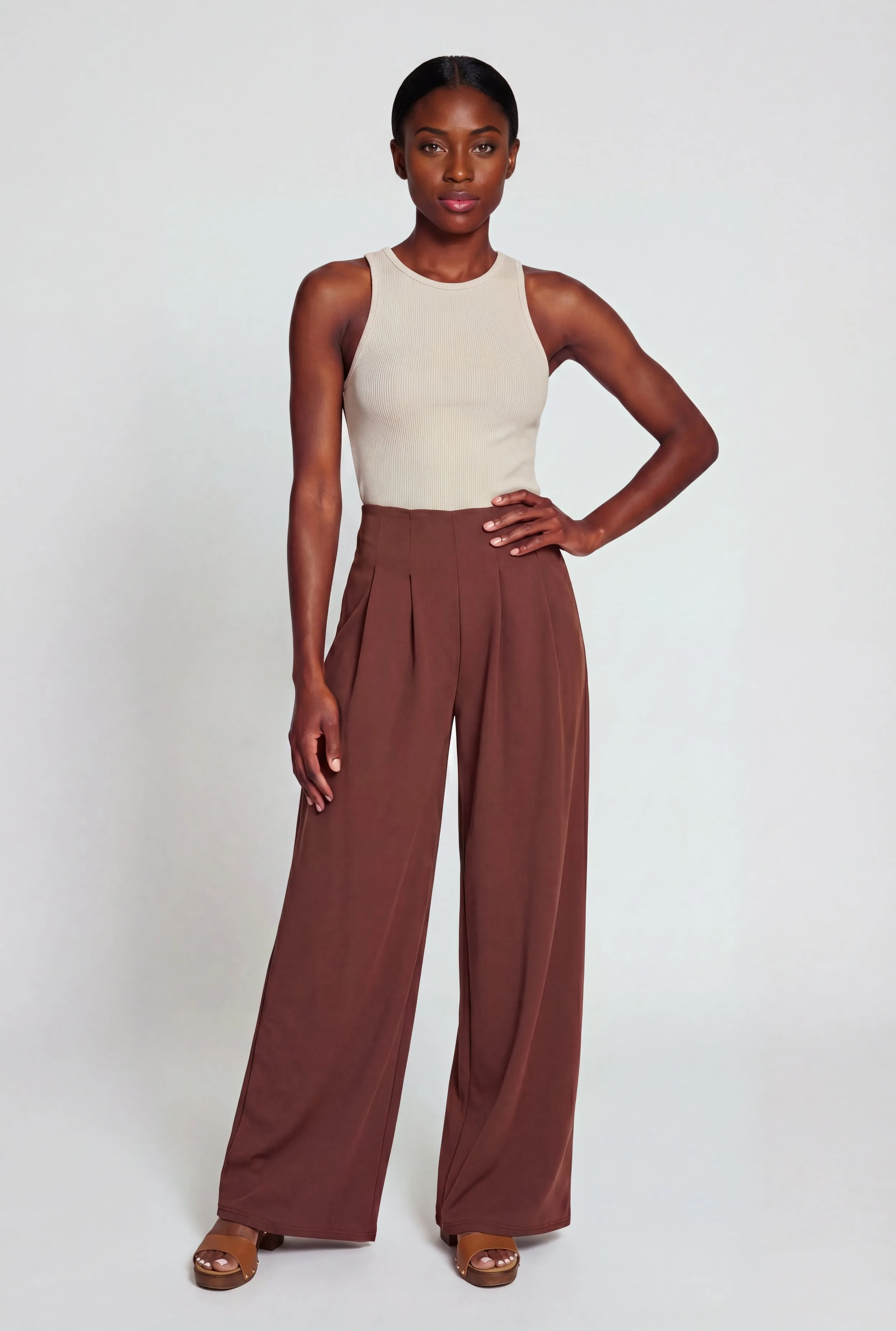 Crepe Knit Pleated Pull On Dress Pants sold by Rainbow