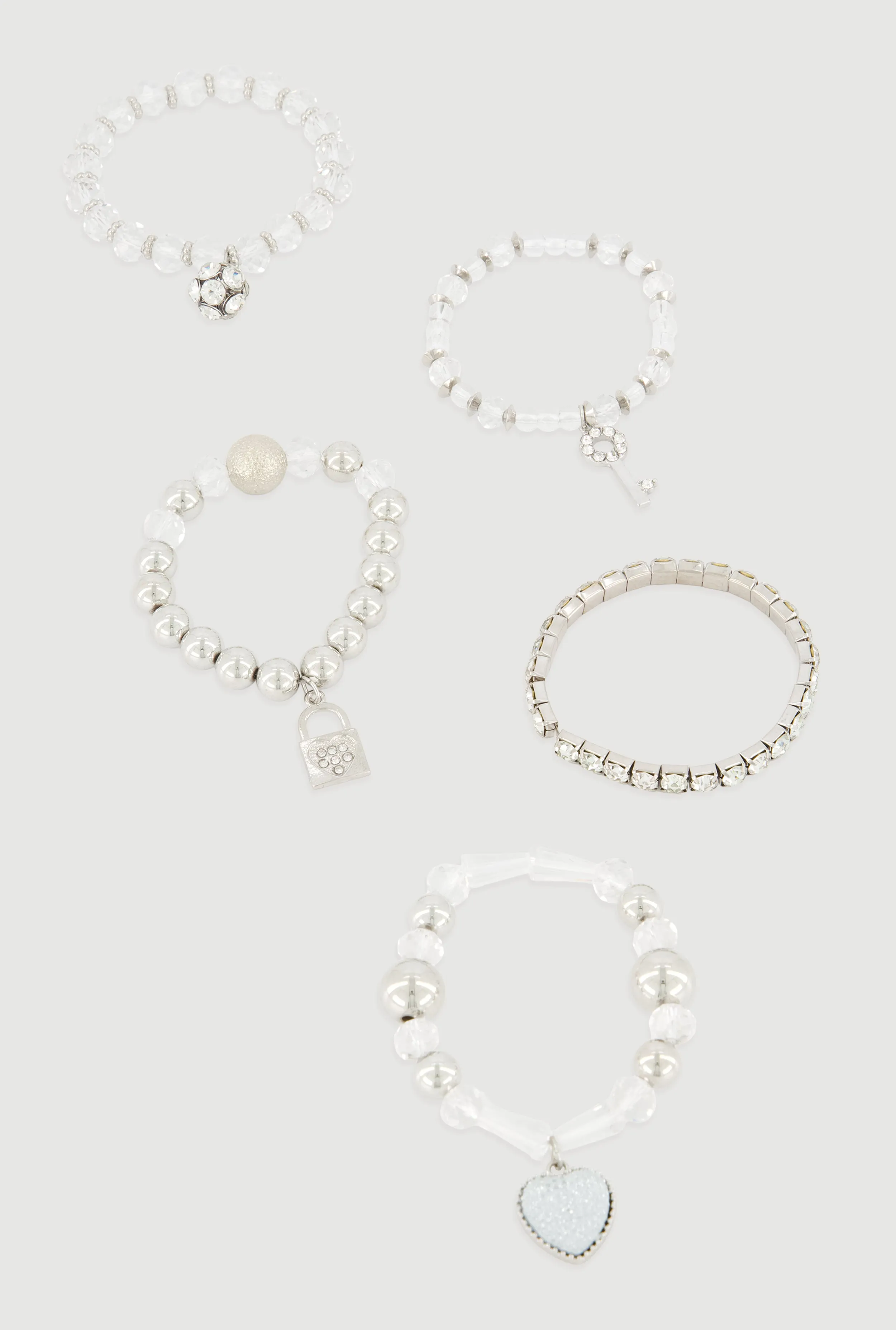 Lock and Key Heart Charm Stretch Bracelets Set of 5 sold by Rainbow product image thumbnail 2