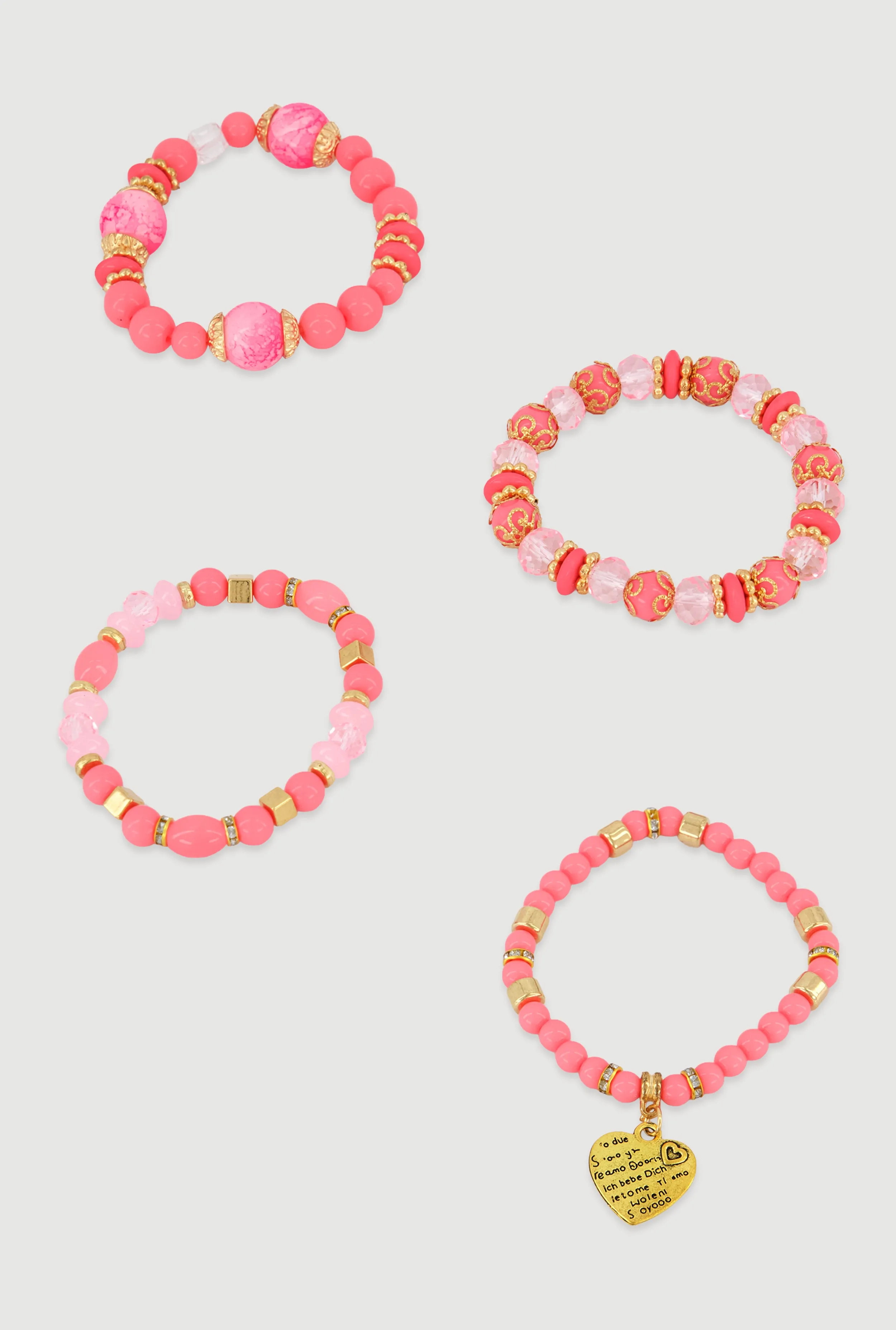 Heart Charm Beaded Stretch Bracelets Set of 4 sold by Rainbow product image thumbnail 2