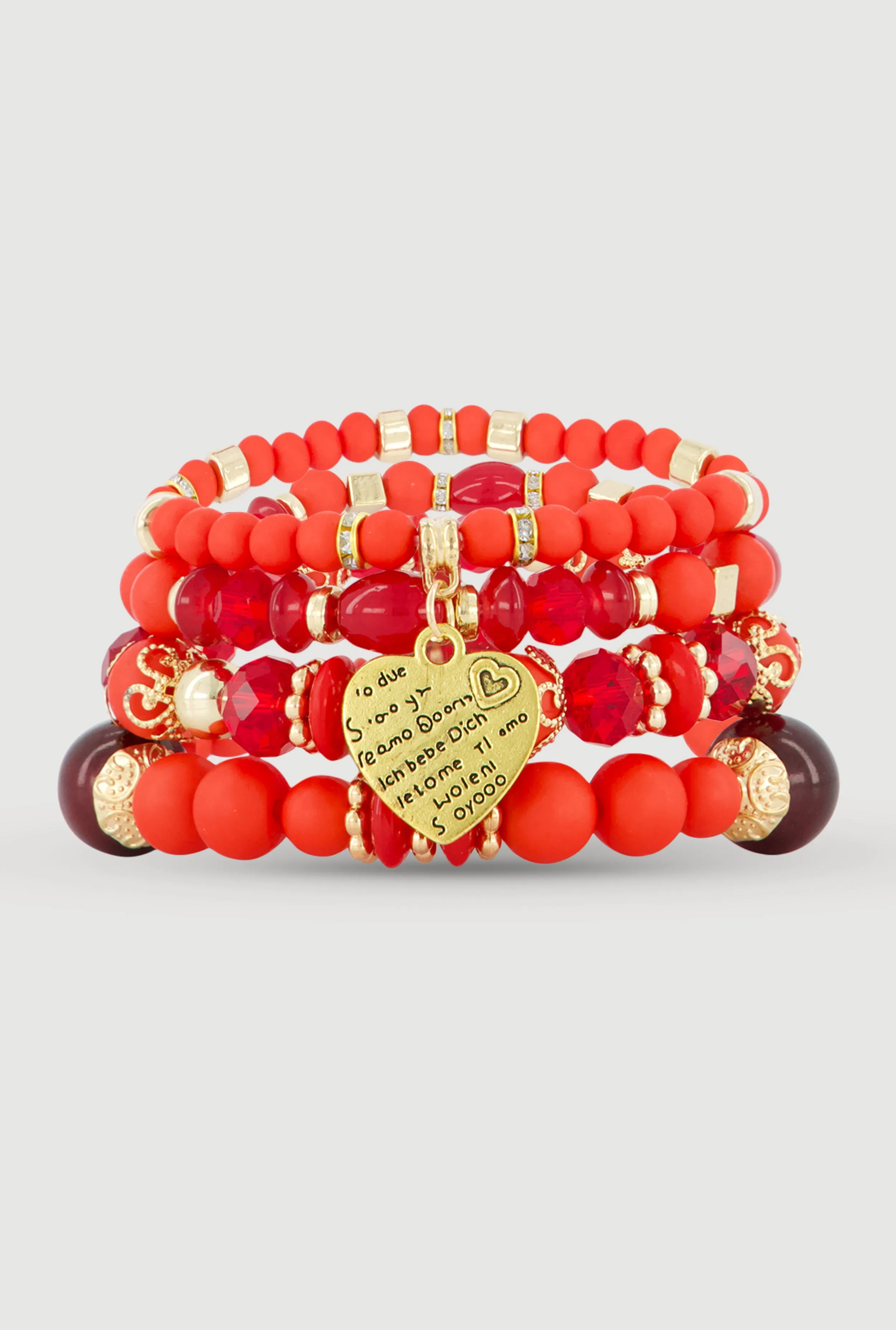 Heart Charm Beaded Stretch Bracelets Set of 4 sold by Rainbow