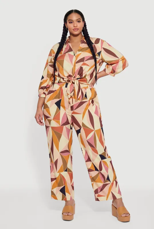 Plus Size Abstract Geometric Print Pants made by Rainbow