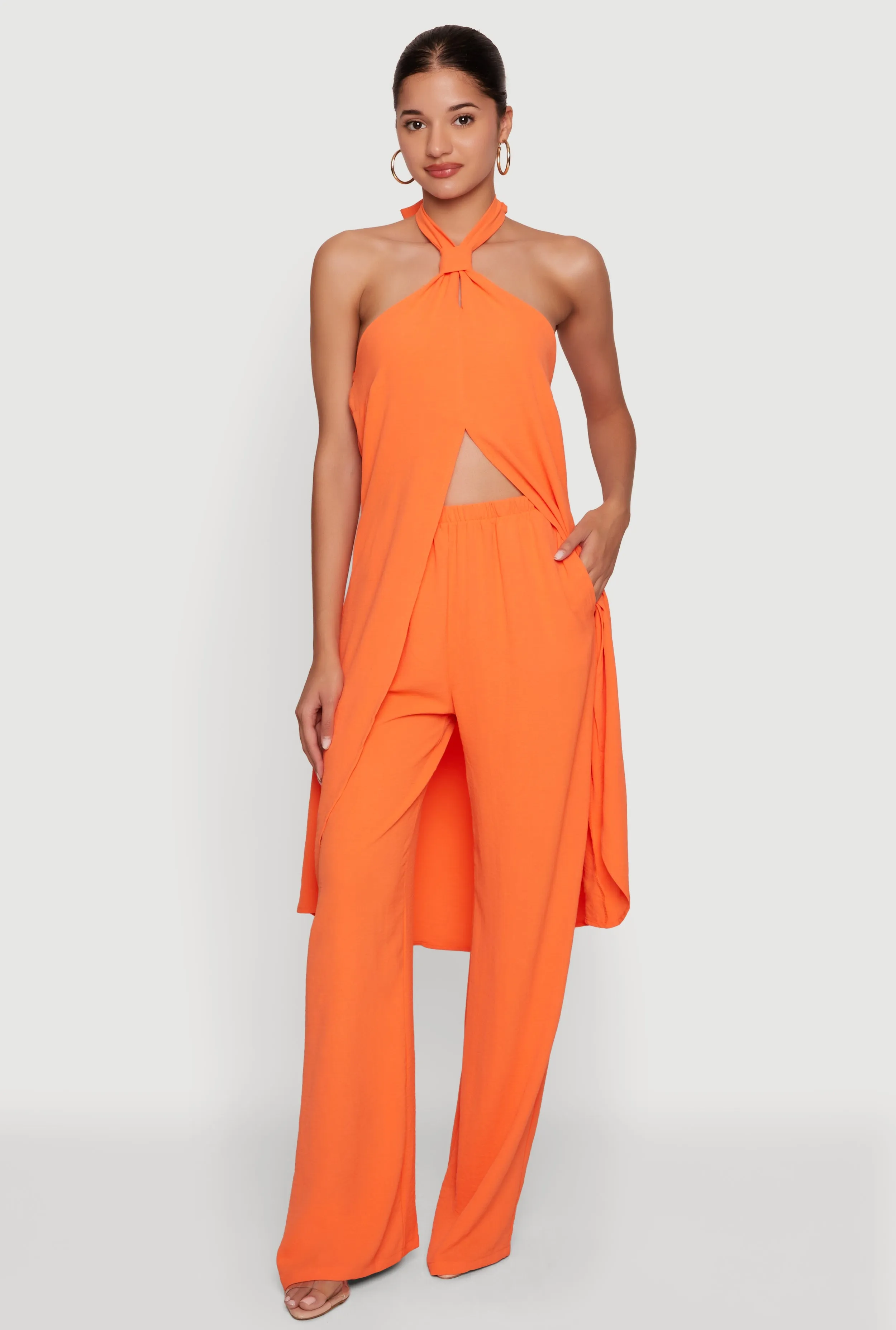 Crepe Knit High Waisted Wide Leg Pull On Pants sold by Rainbow