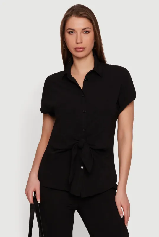 Crepe Knit Button Front Blouse made by Rainbow