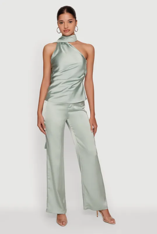 Satin Zip Front High Waisted Dress Pants made by Rainbow